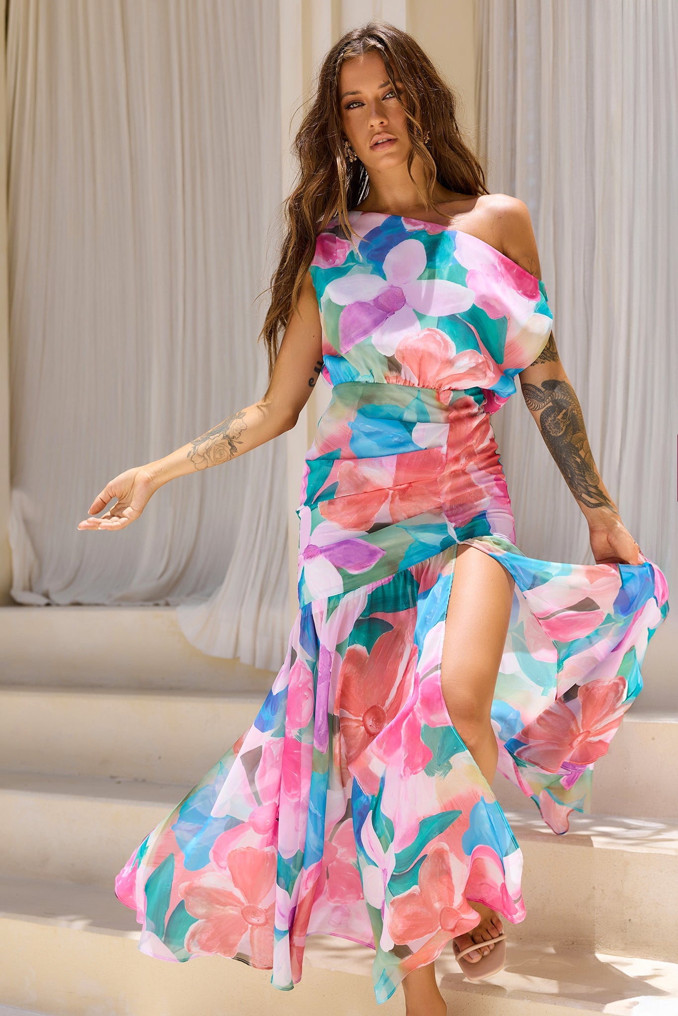 Darling Days Chiffon Maxi Dress - Pink Multi