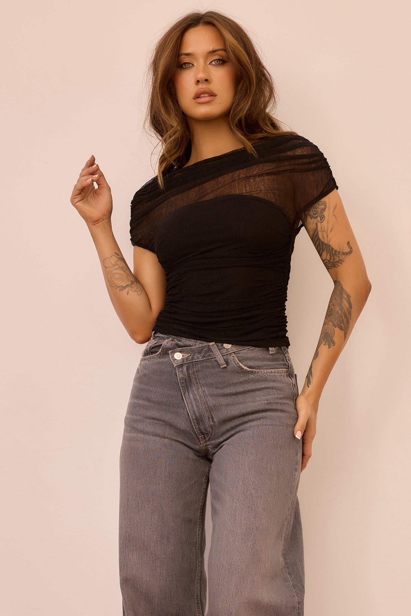 Dazzle Desire Mesh Top - Black