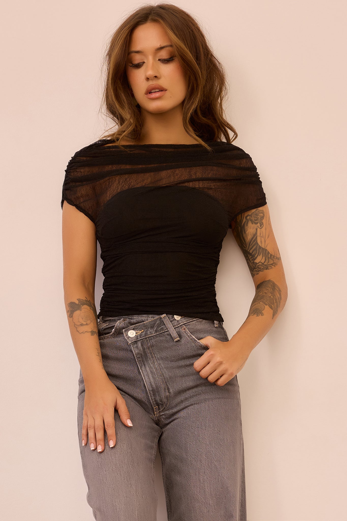 Dazzle Desire Mesh Top - Black