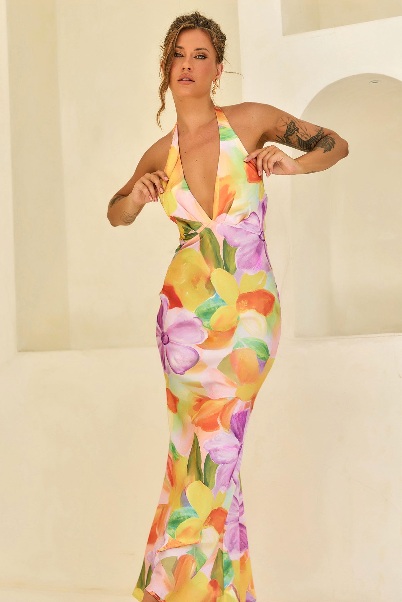 Dream State Satin Maxi Dress - Orange Multi