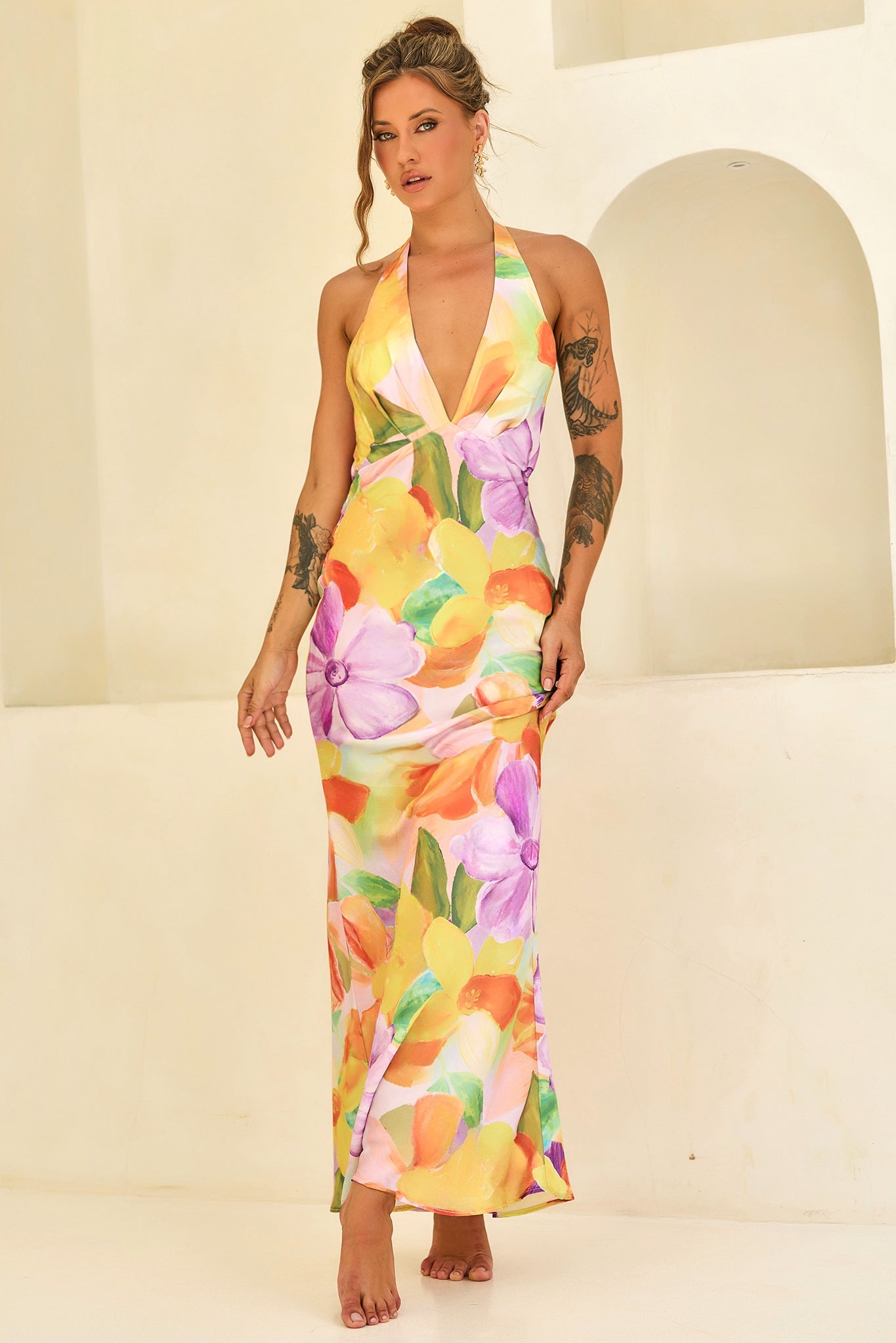 Dream State Satin Maxi Dress - Orange Multi