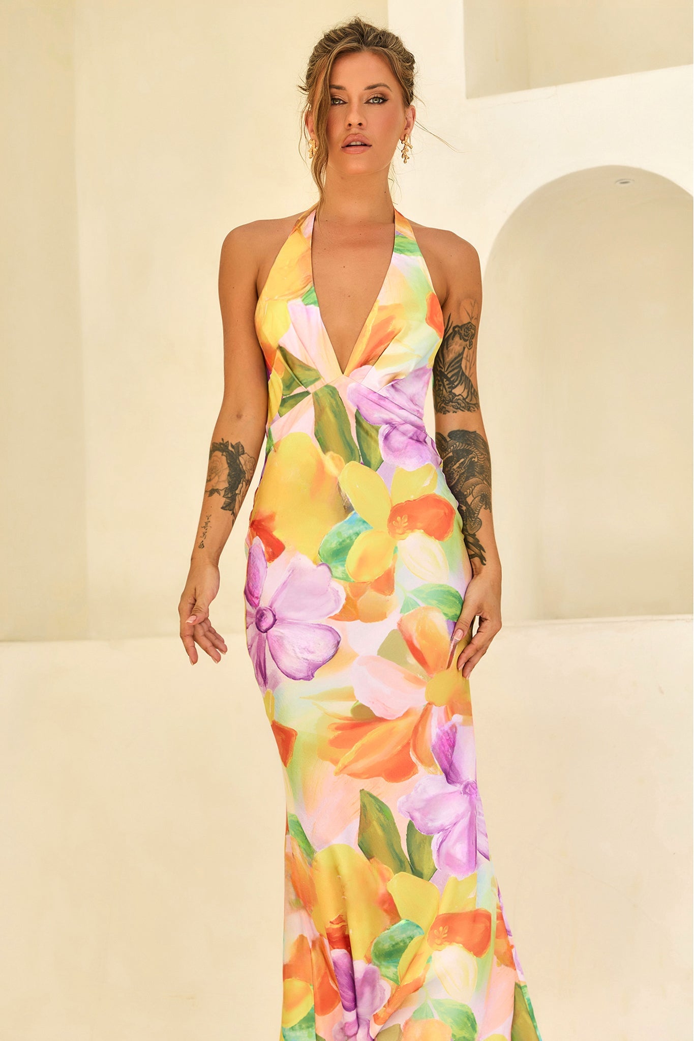 Dream State Satin Maxi Dress - Orange Multi
