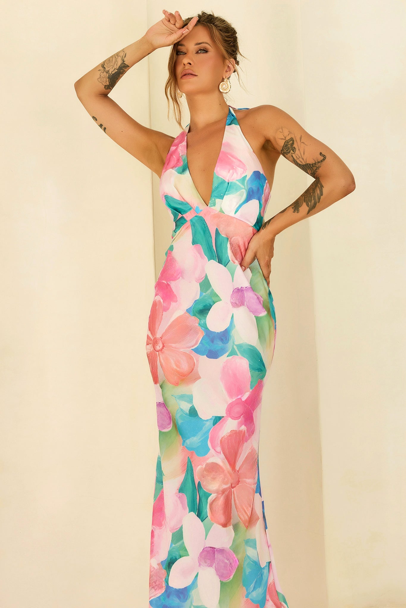 Dream State Satin Maxi Dress - Pink Multi