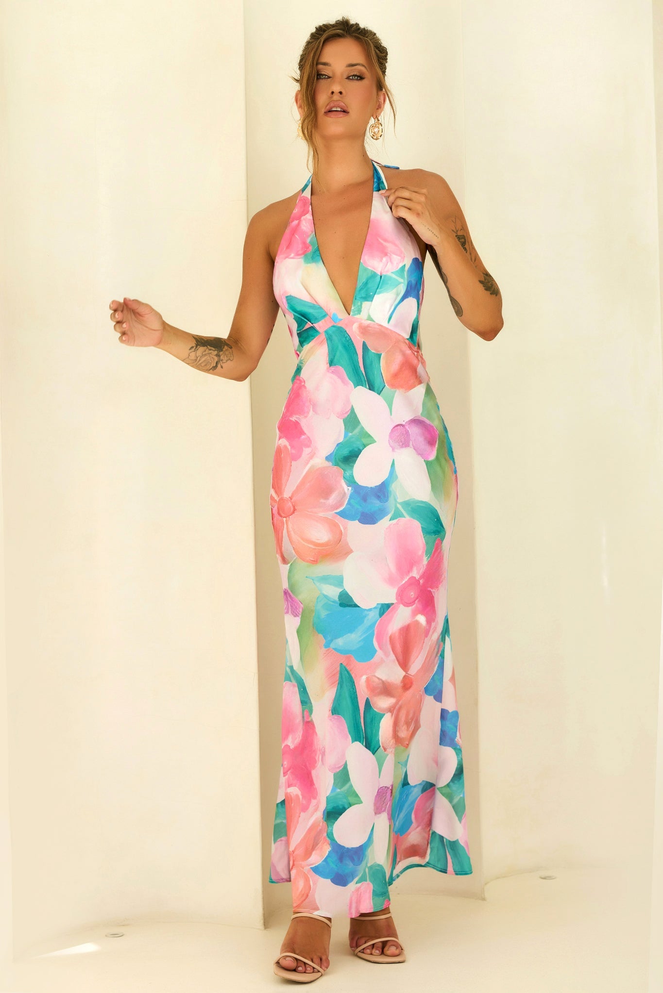 Dream State Satin Maxi Dress - Pink Multi