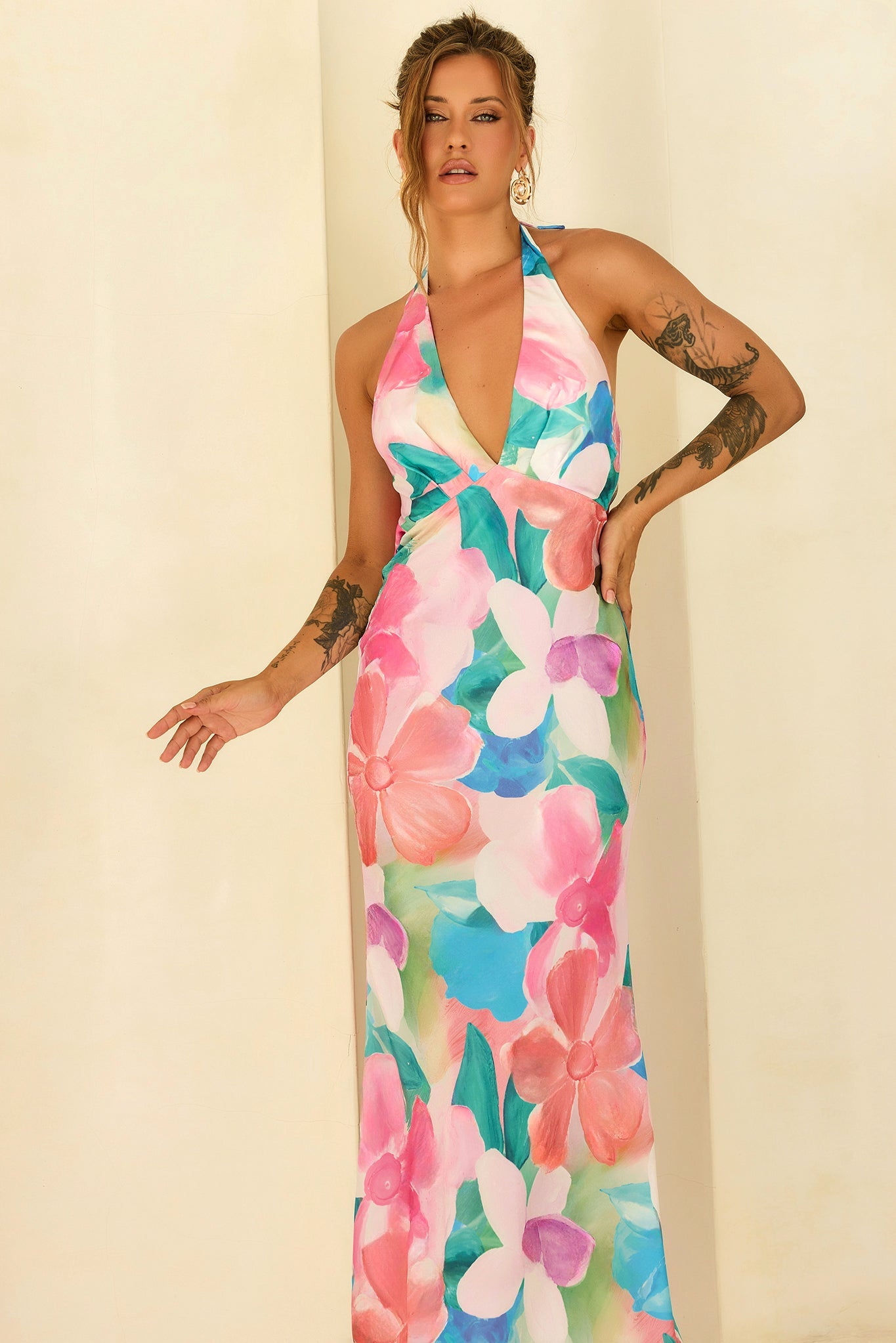 Dream State Satin Maxi Dress - Pink Multi