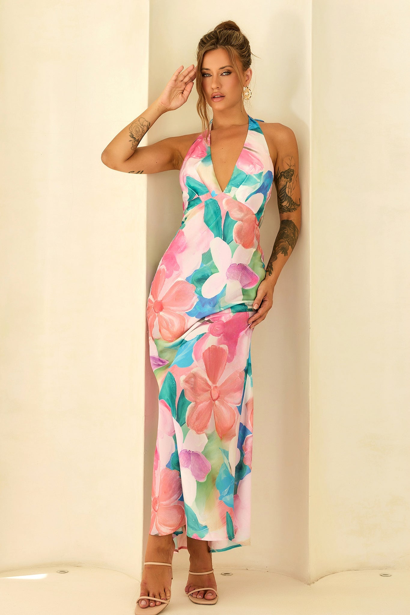 Dream State Satin Maxi Dress - Pink Multi
