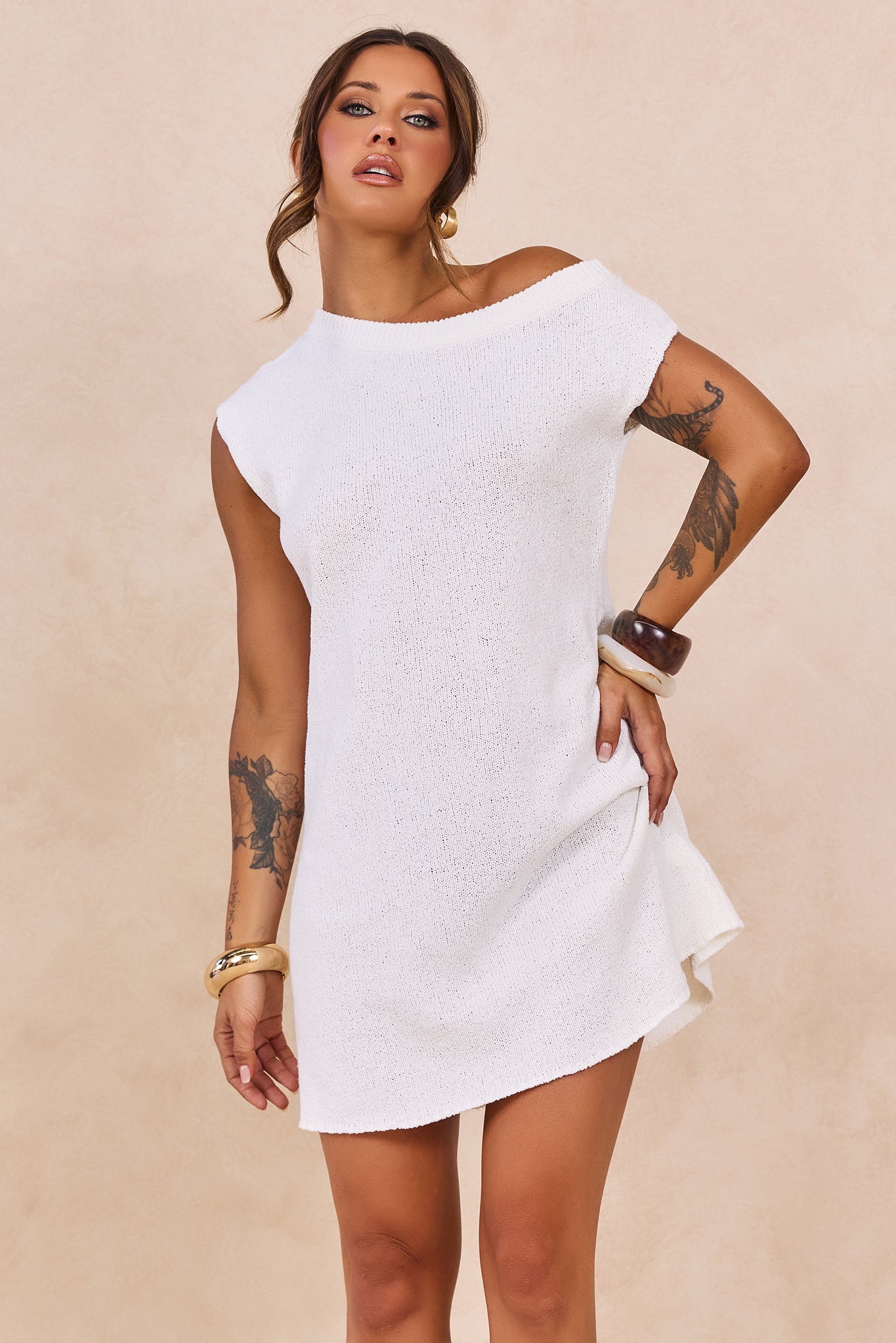 Drift Knit Mini Dress - White