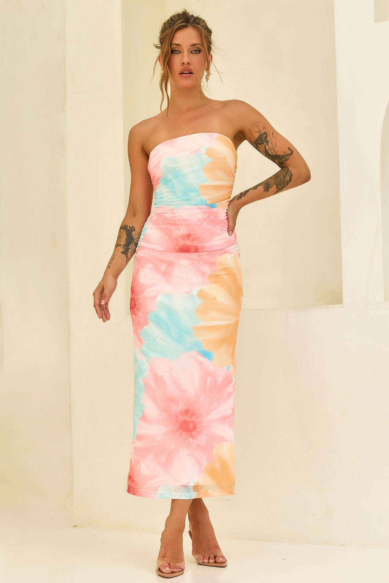 Euphoria Hour Mesh Midi Dress - Pink Blue