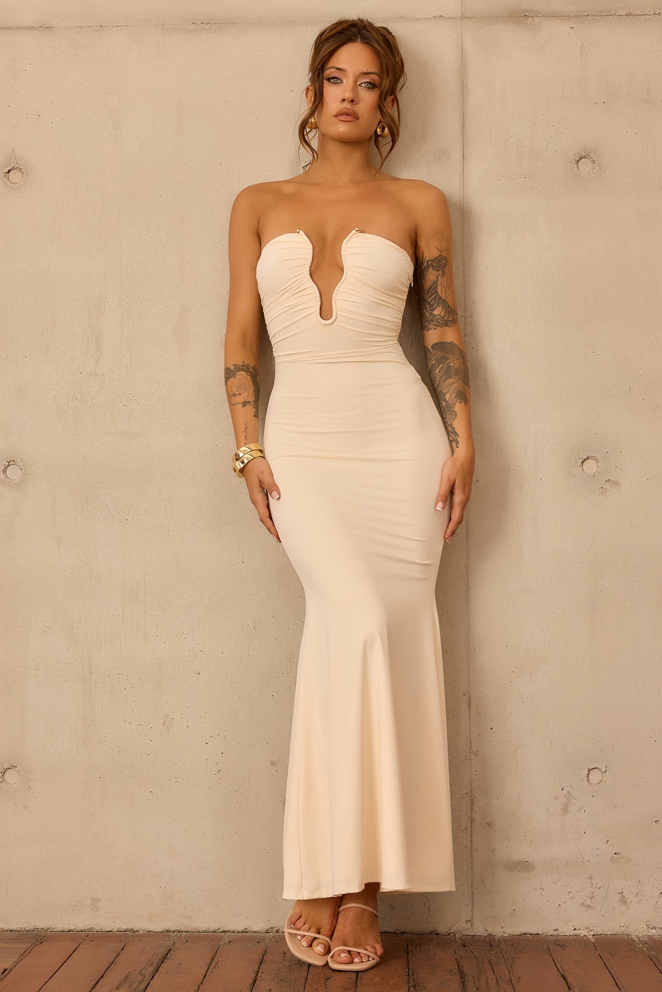 Flirty Whispers Slinky Jersey Maxi Dress - Ivory