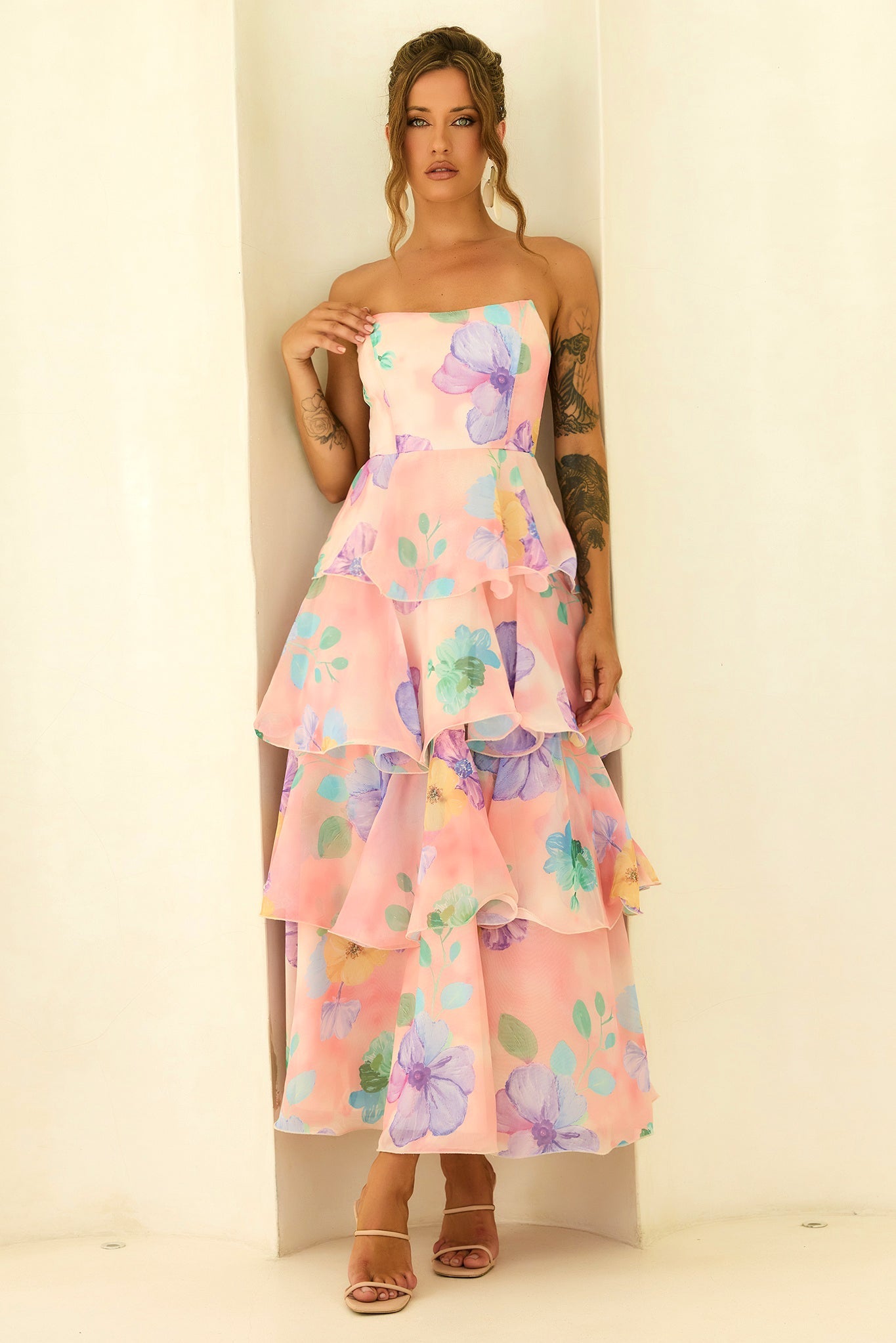 Free Daydream Chiffon Maxi Dress - Peach Multi