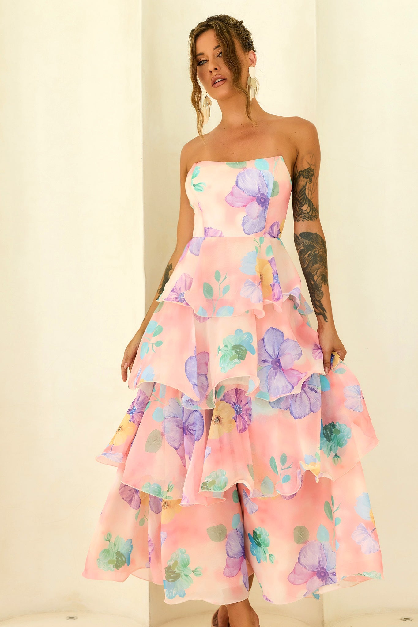 Free Daydream Chiffon Maxi Dress - Peach Multi