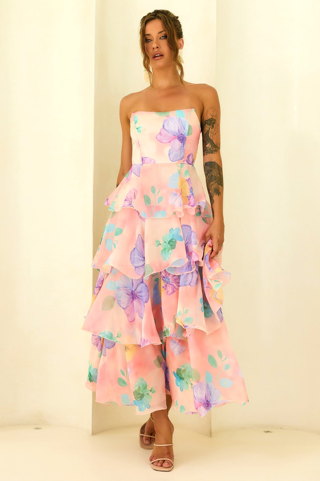 Free Daydream Chiffon Maxi Dress - Peach Multi