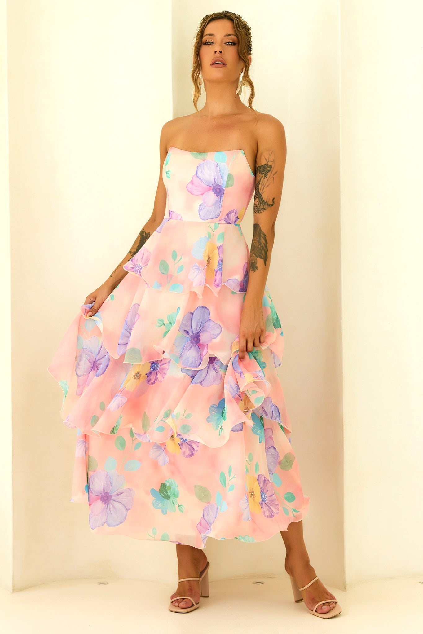 Free Daydream Chiffon Maxi Dress - Peach Multi