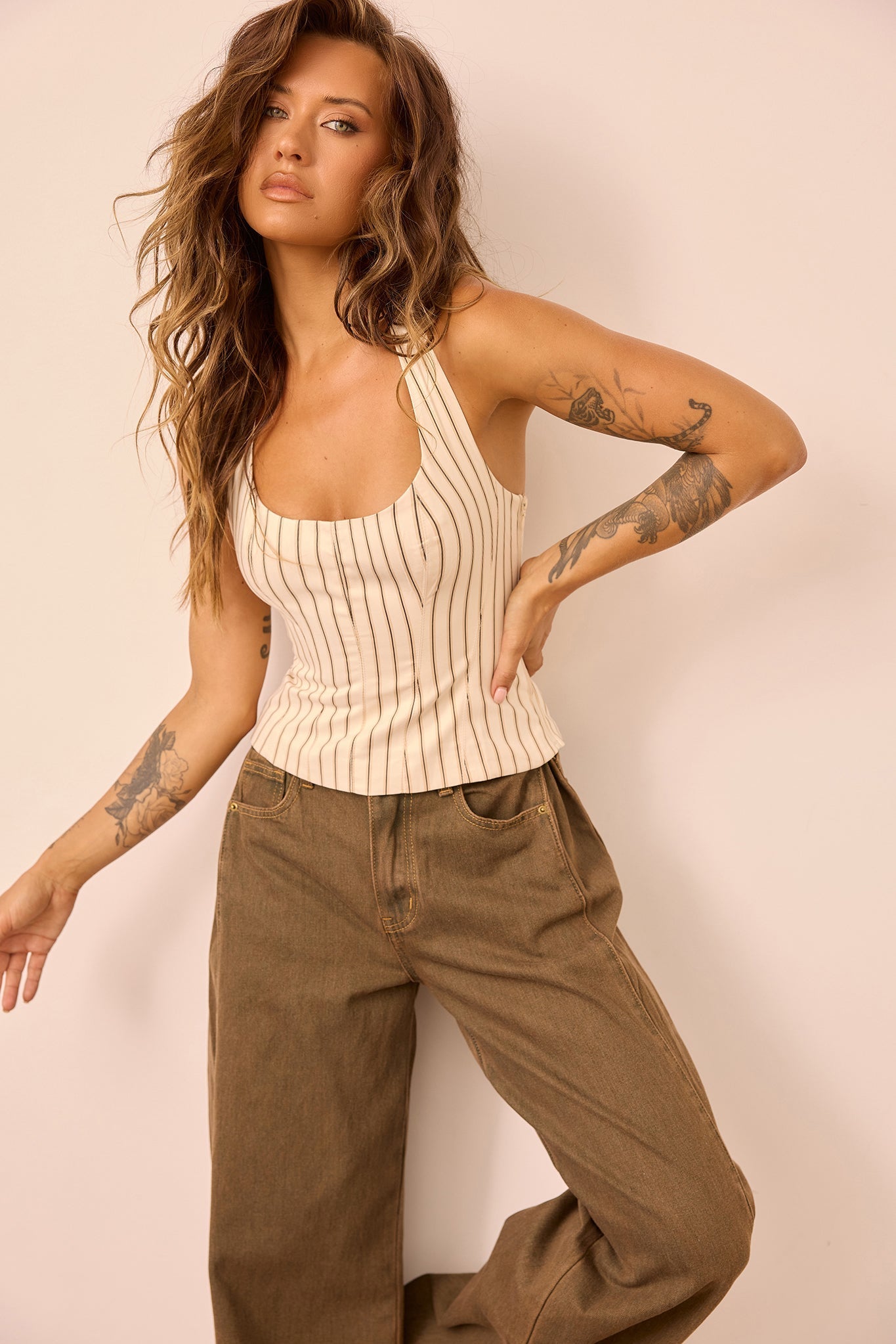 Get My Attention Woven Top - Cream Stripe