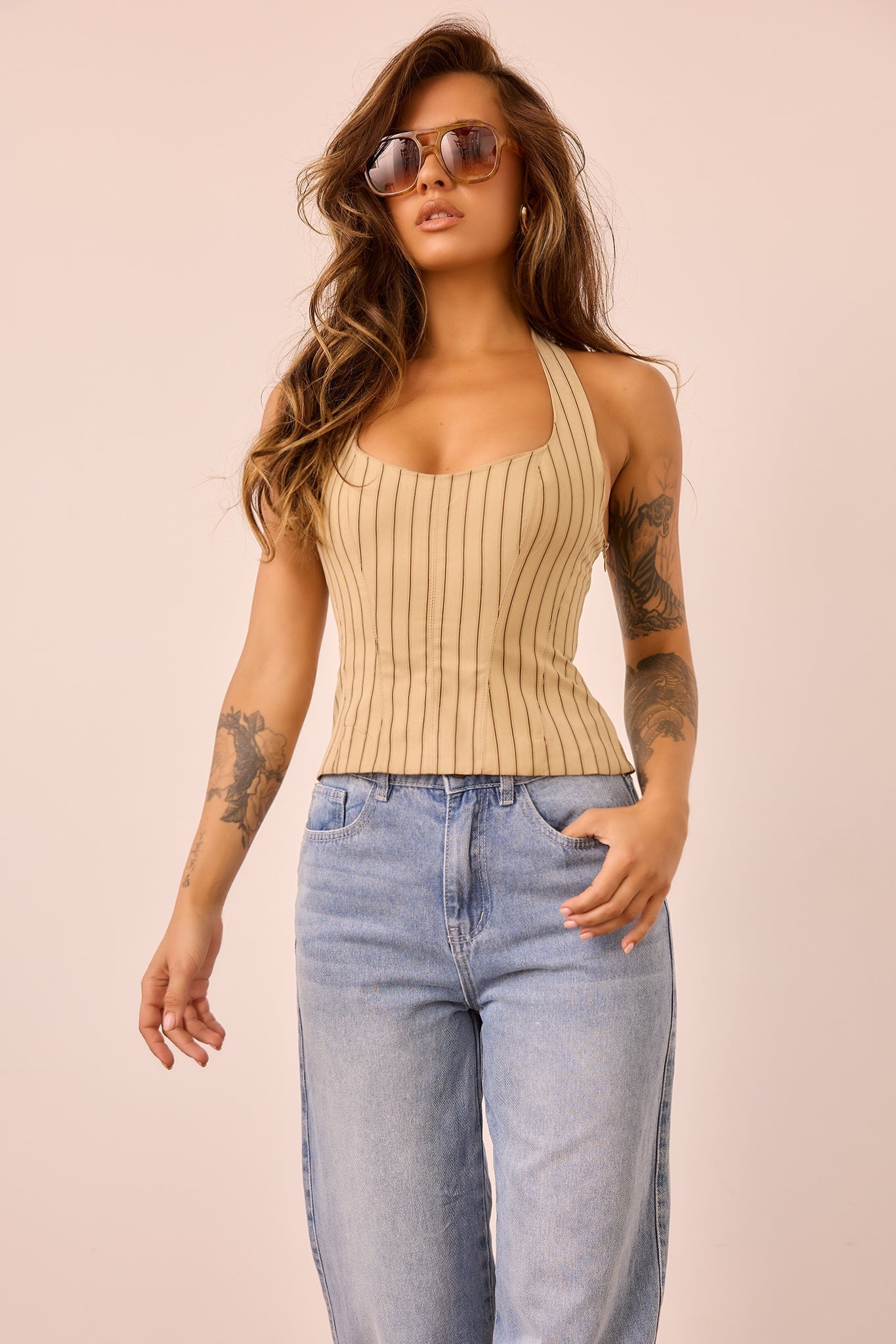 Get My Attention Woven Top - Stone Stripe
