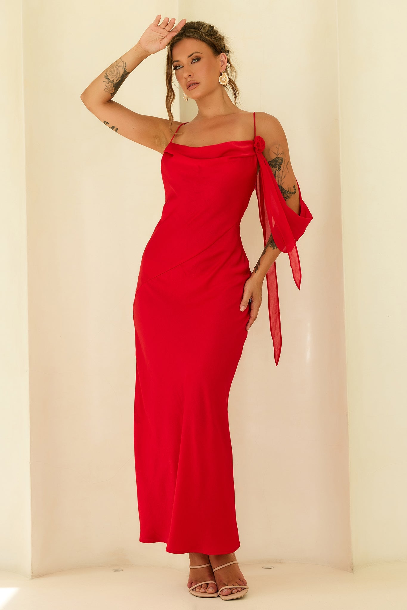 Glow Up Moment Satin Maxi Dress - Red