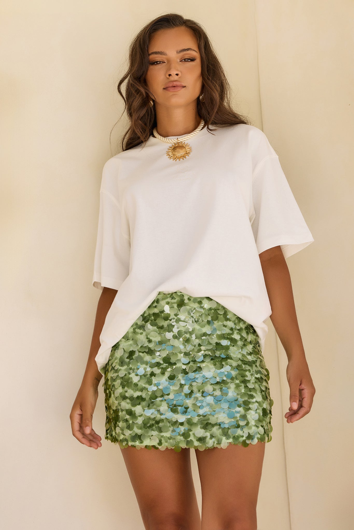 Golden Mirage Sequin Mini Skirt - Olive