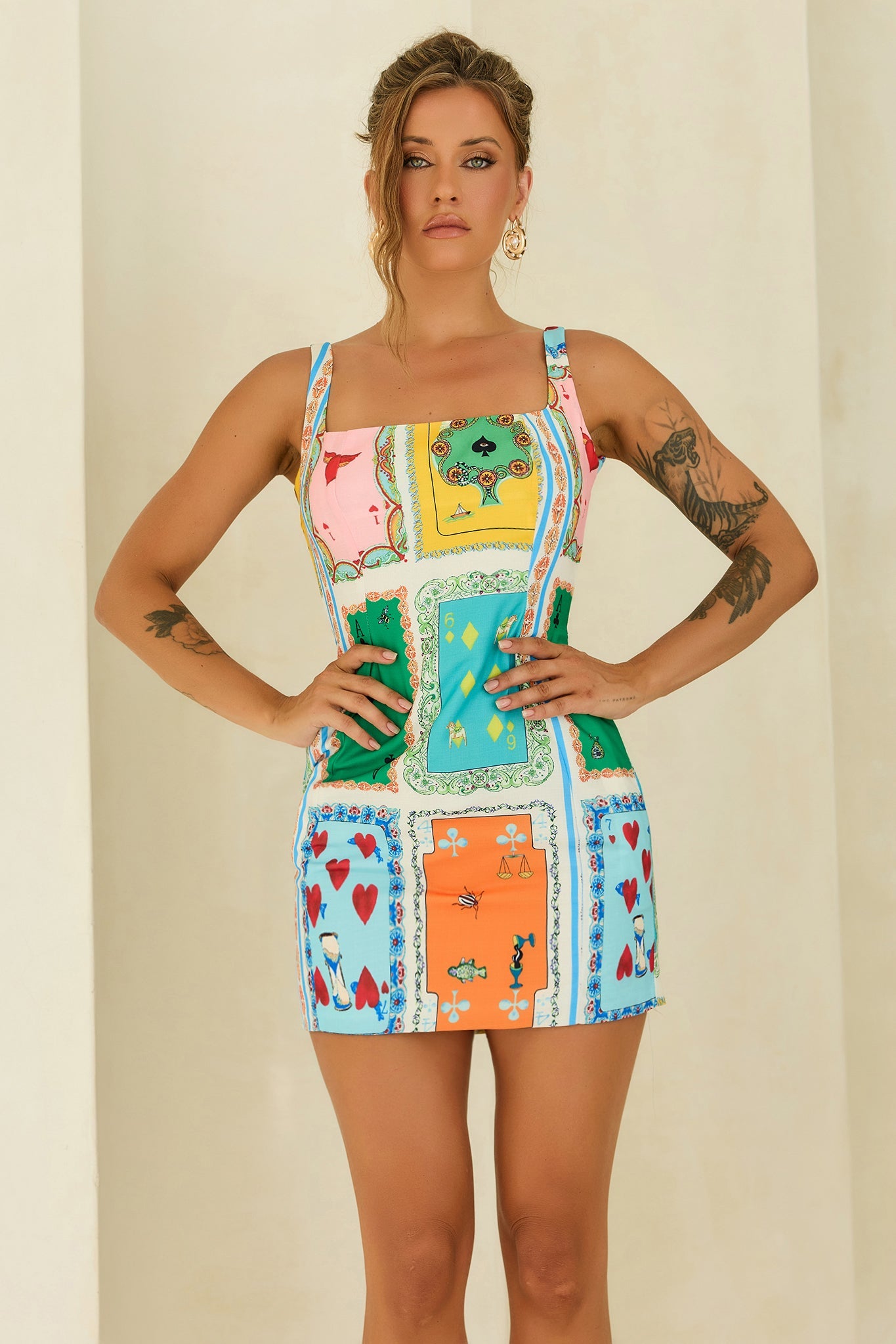 Lucky Deck Woven Mini Dress - Mint Multi