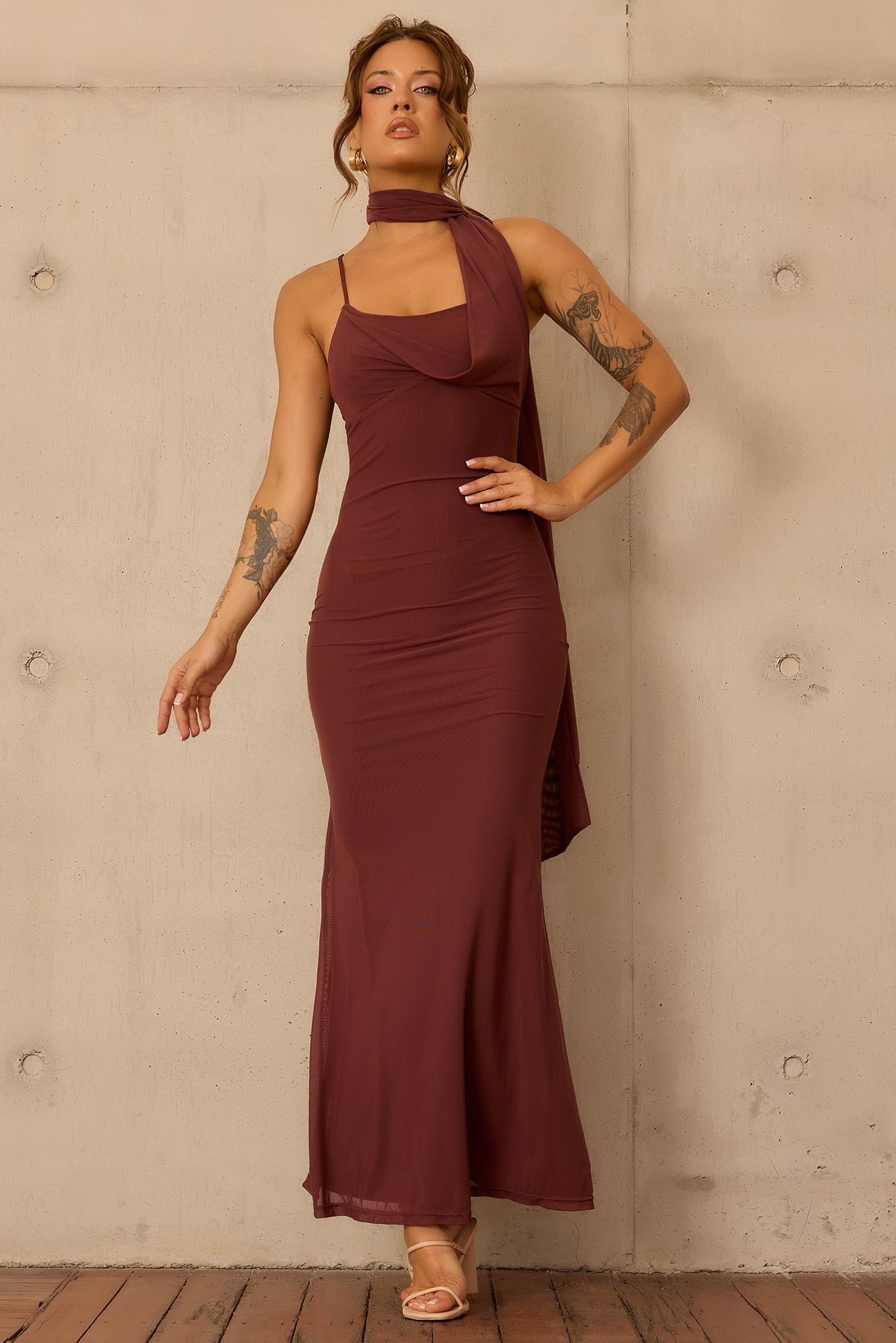 Lunaria Mesh Maxi Dress - Chocolate