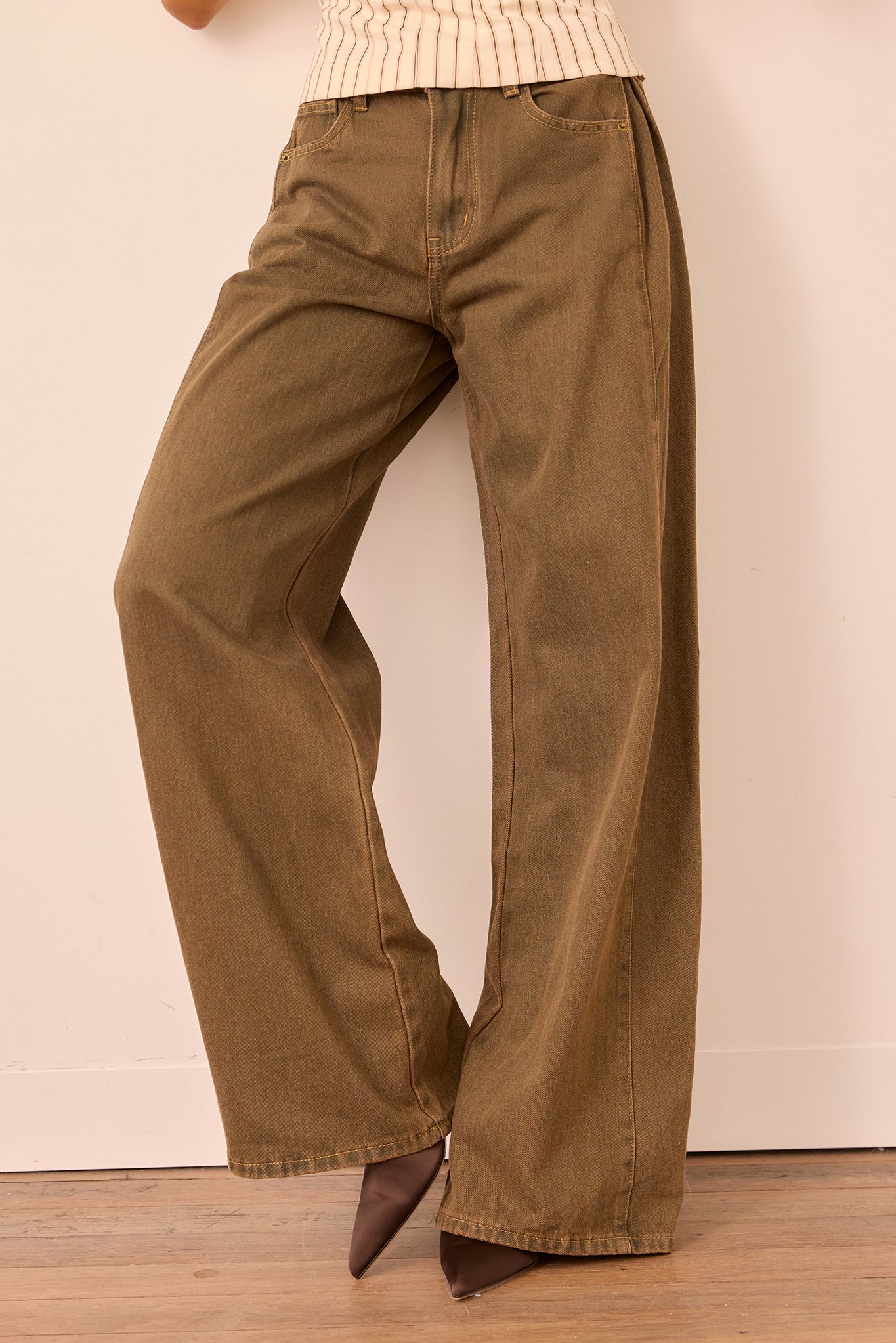 Monroe Vintage Denim Jeans - Olive Khaki