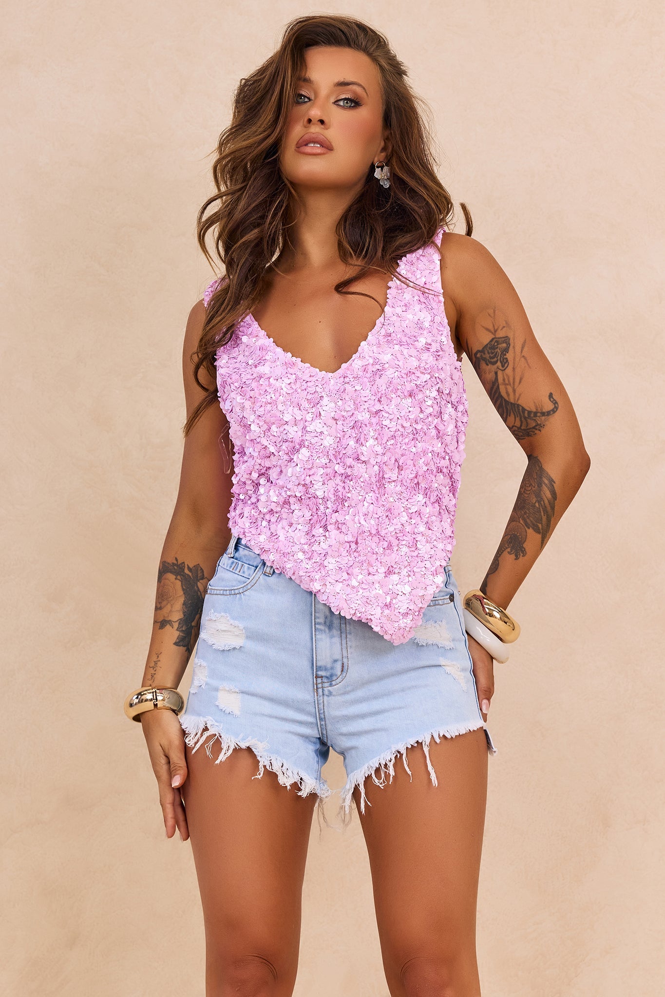 Ocean Mirage Sequin Top - Pink