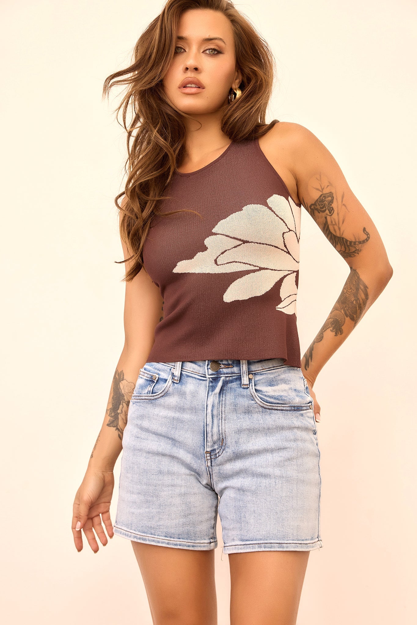 Petal Whisper Knit Top - Brown