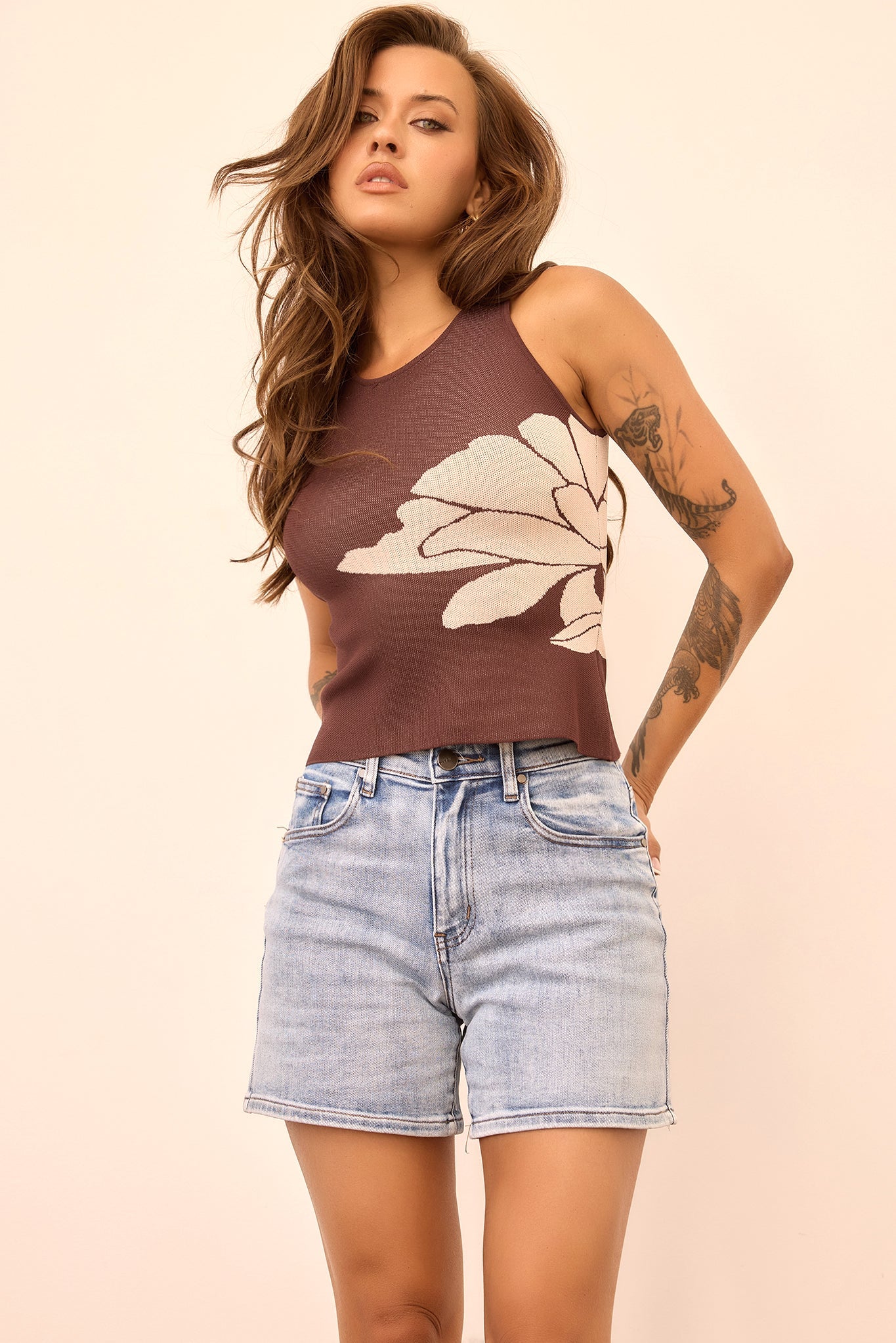 Petal Whisper Knit Top - Brown