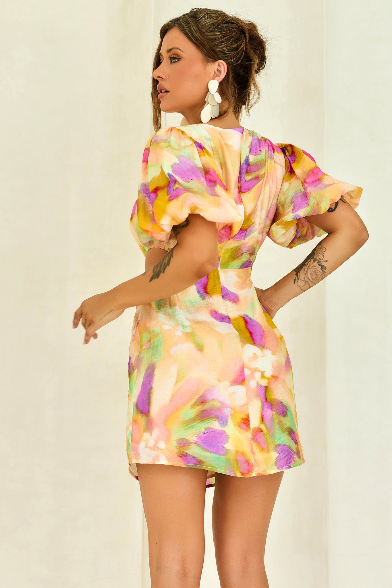 Petals And Wind Mini Dress - Yellow Multi