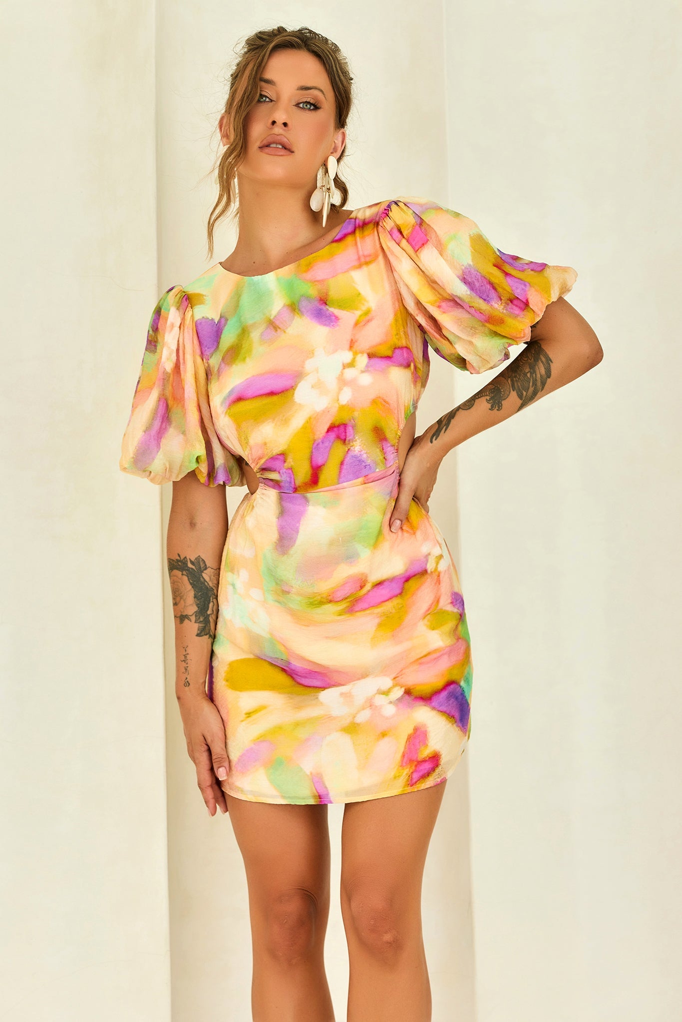Petals And Wind Mini Dress - Yellow Multi