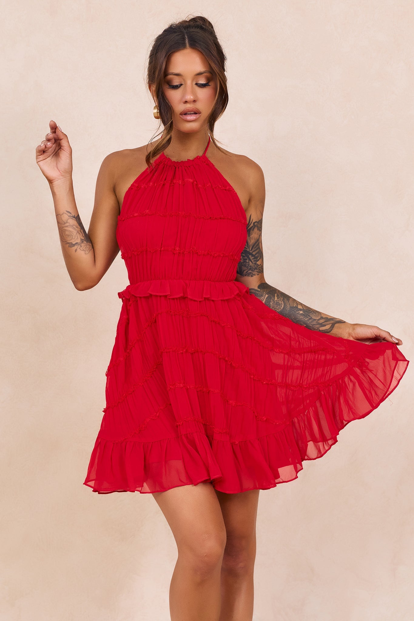 Precious Ruffle Mini Dress - Red