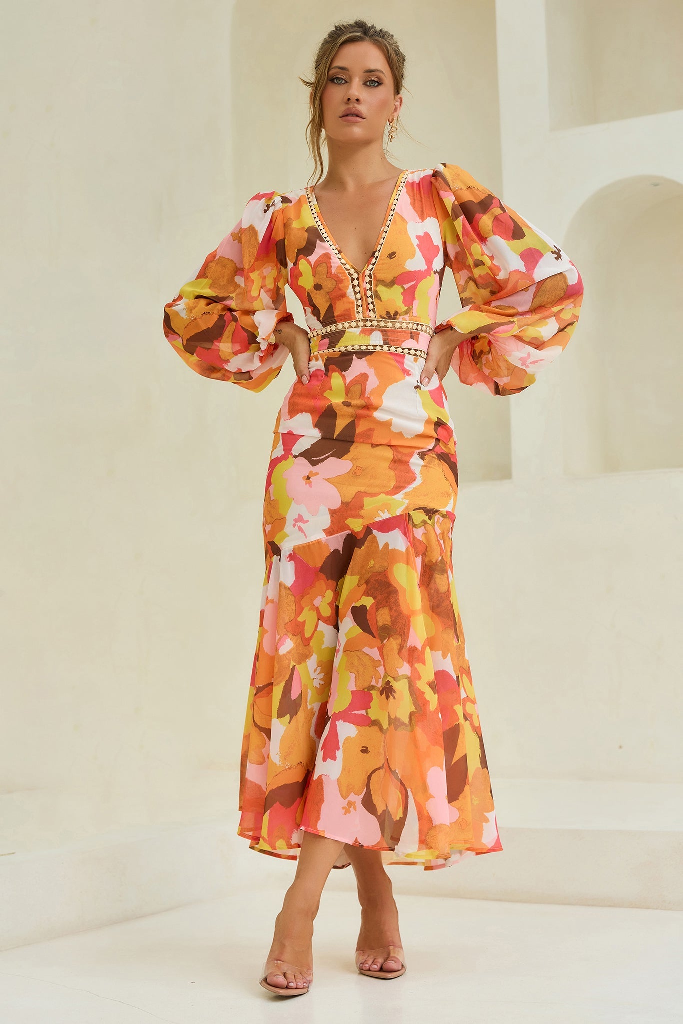 Pretty Please Maxi Dress - Orange Multi