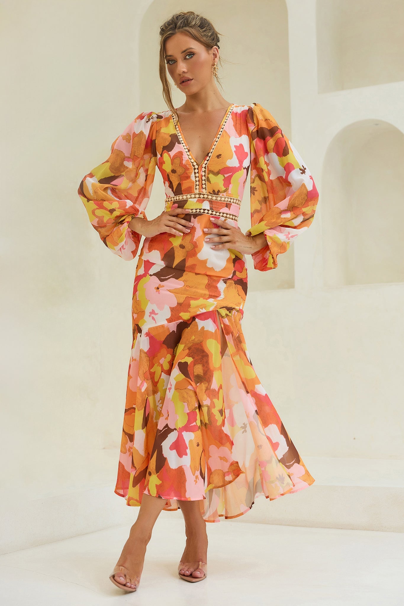 Pretty Please Maxi Dress - Orange Multi