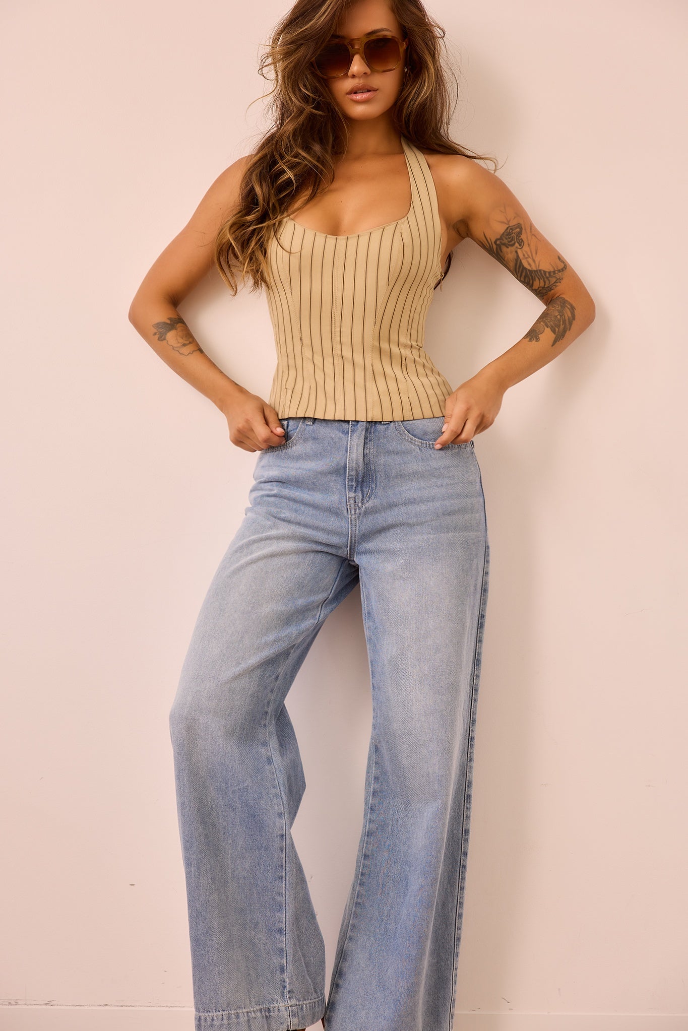 Retro Fade Wide Denim Jeans - Washed Blue