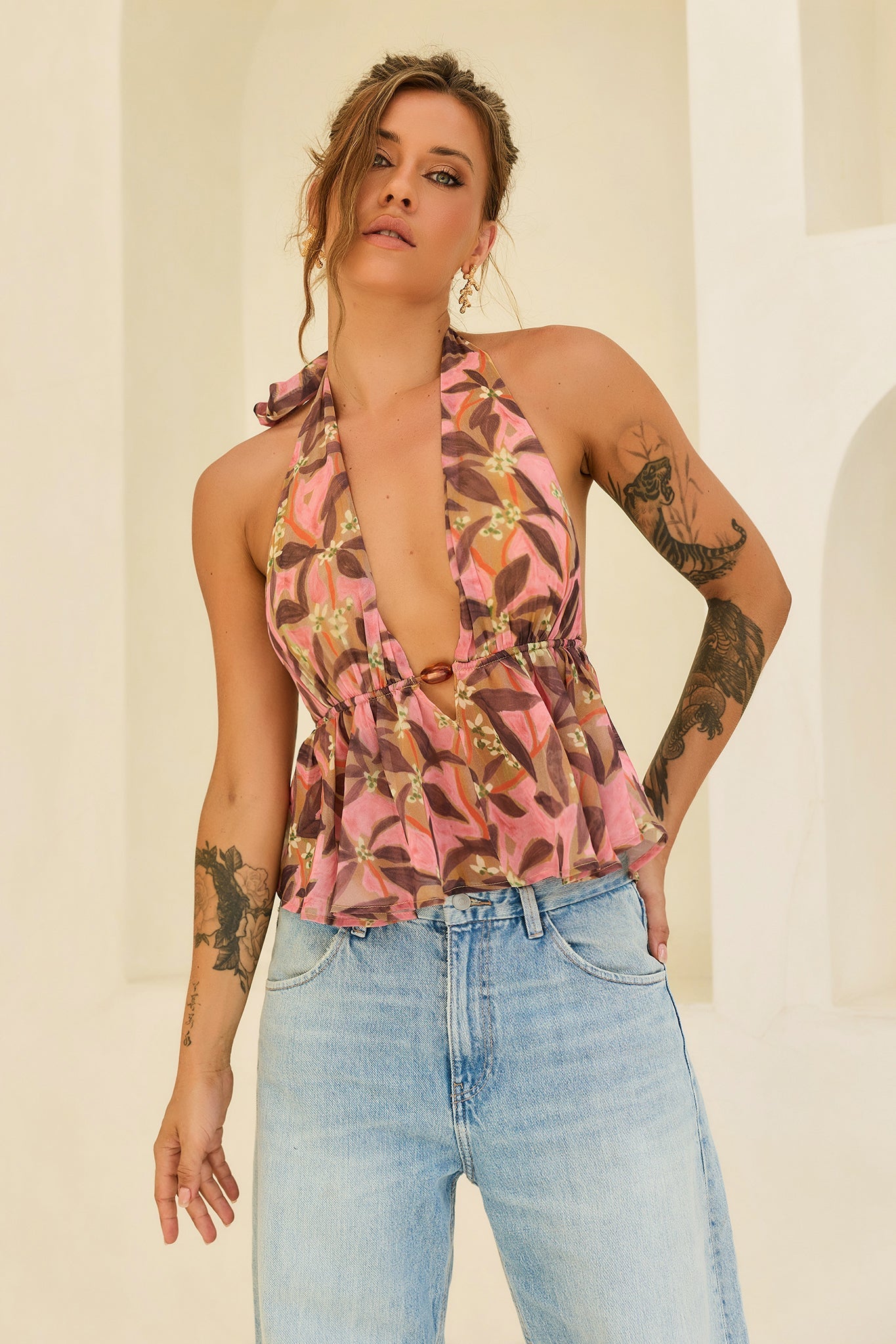 Rosé Sunset Chiffon Top - Pink Multi