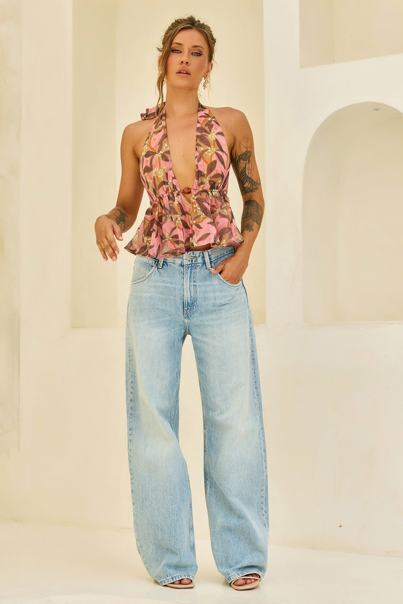 Rosé Sunset Chiffon Top - Pink Multi