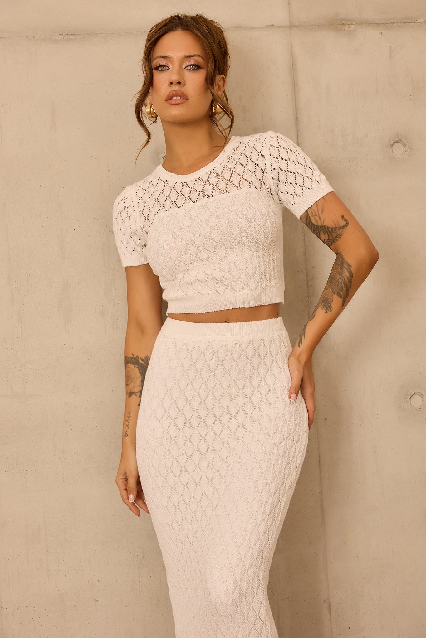 Sharp Hour Knit Crop Top - White