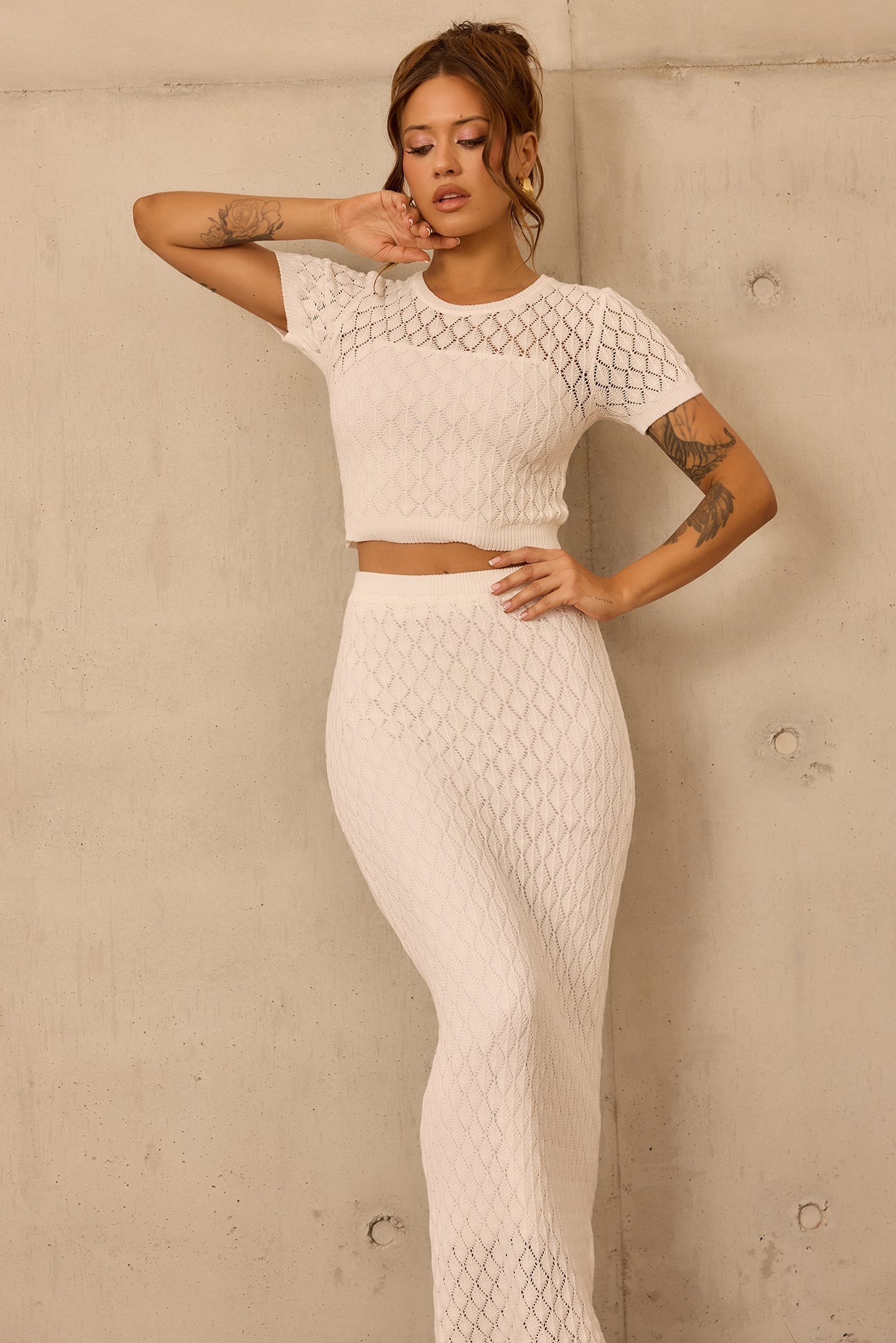 Sharp Hour Knit Crop Top - White