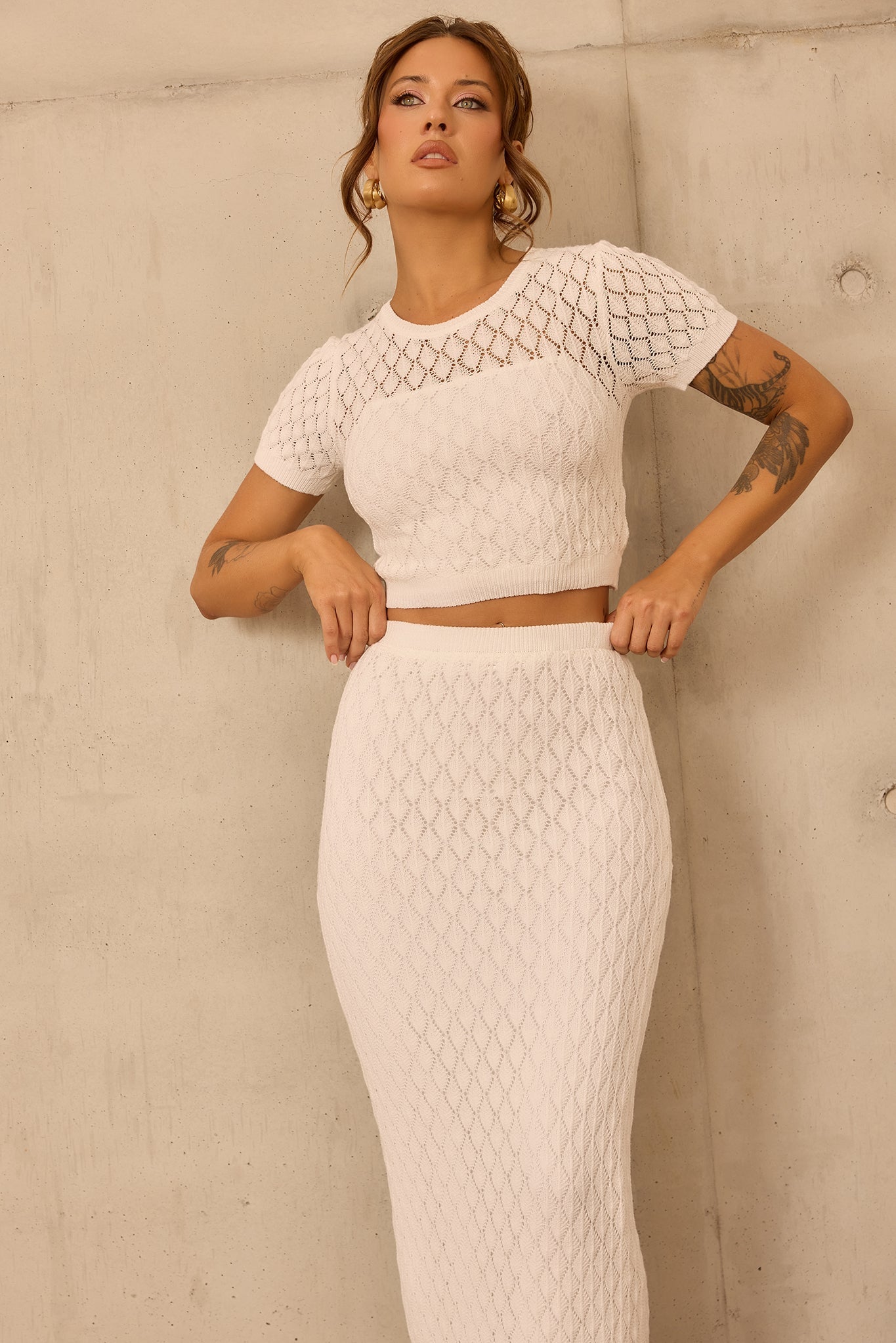 Sharp Hour Knit Crop Top - White