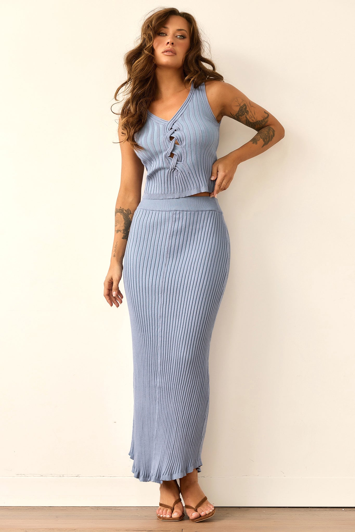 Soft Form Knit Maxi Skirt - Blue