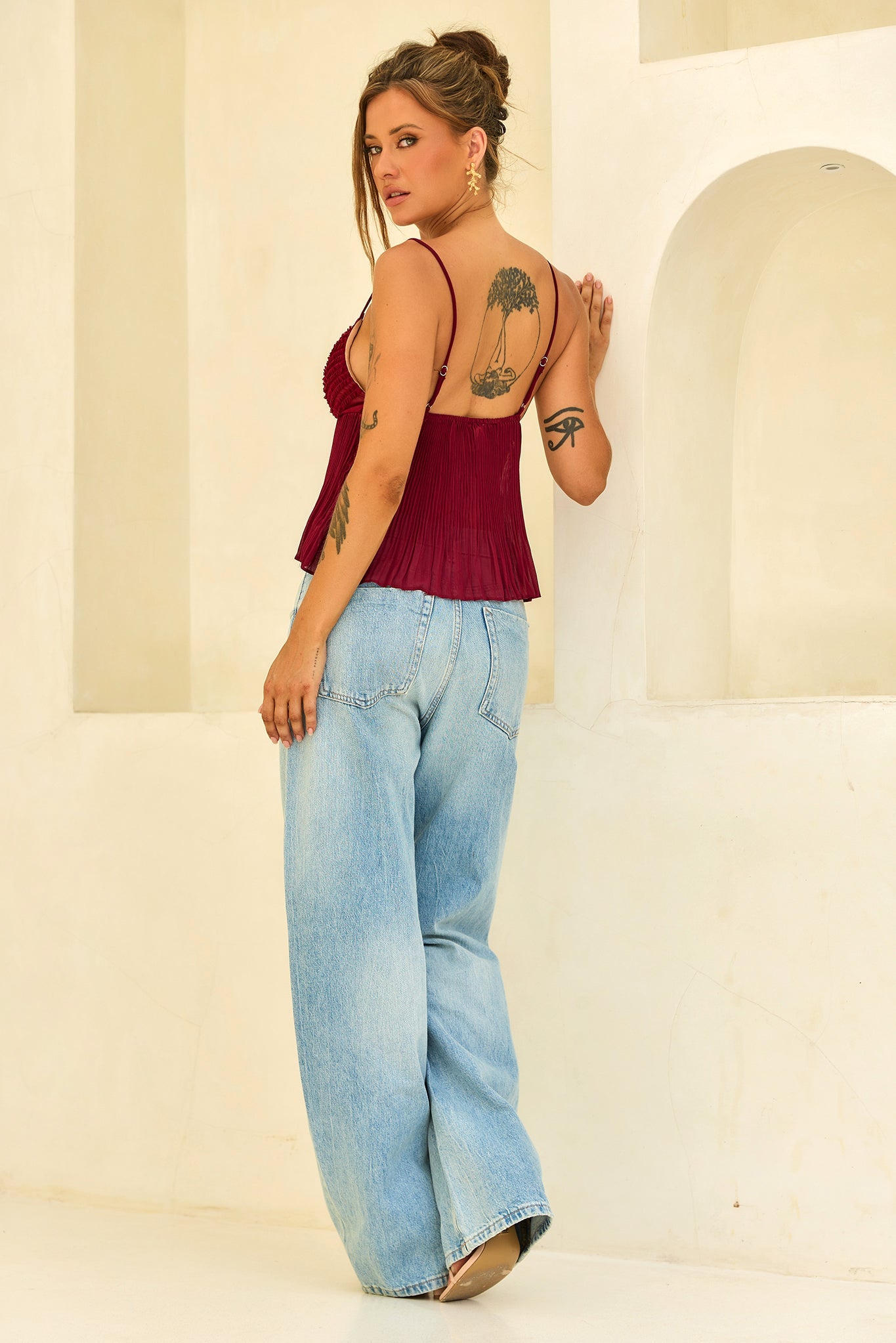 Soft Moonlit Chiffon Top - Wine