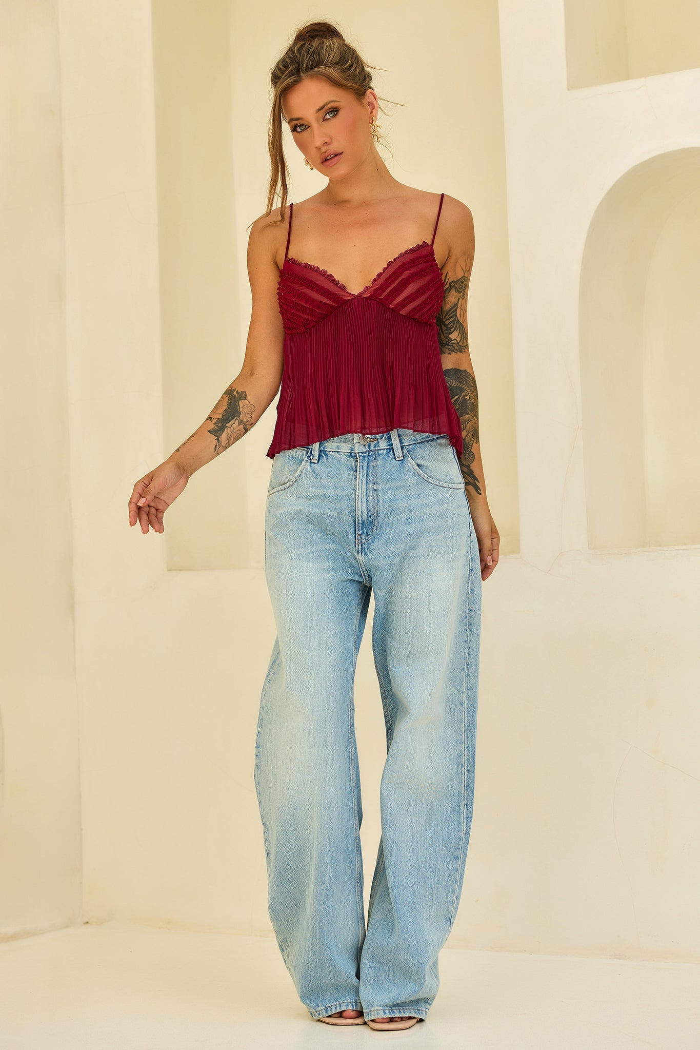 Soft Moonlit Chiffon Top - Wine