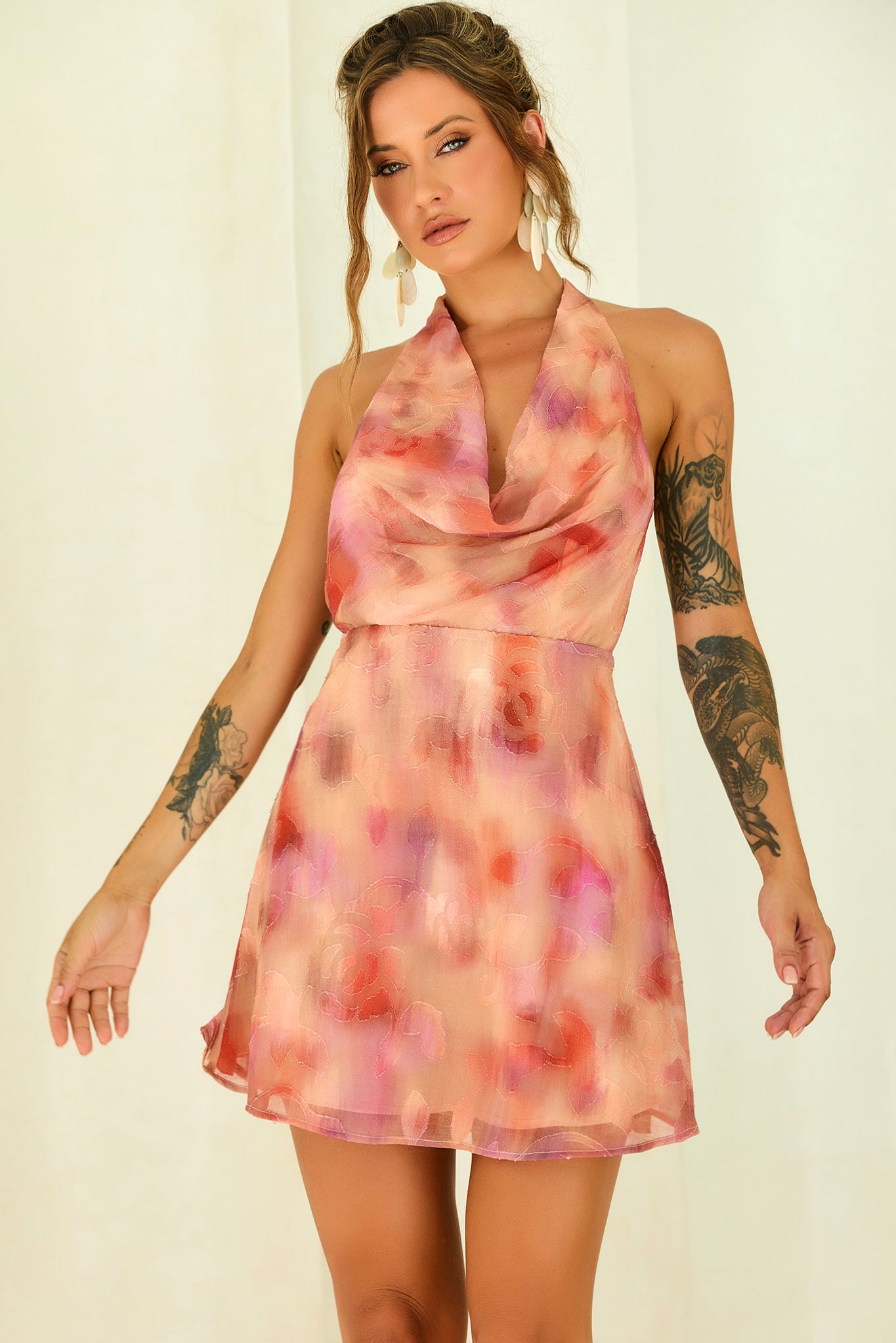 Solara Rose Chiffon Mini Dress - Rose Multi