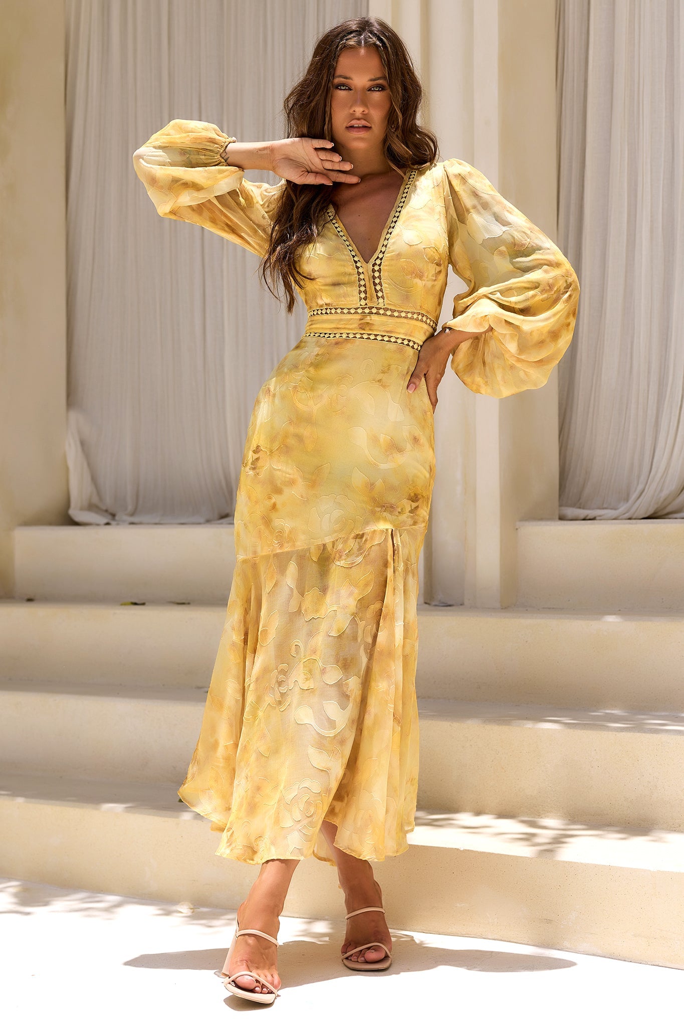 Solstice Bloom Chiffon Maxi Dress - Yellow
