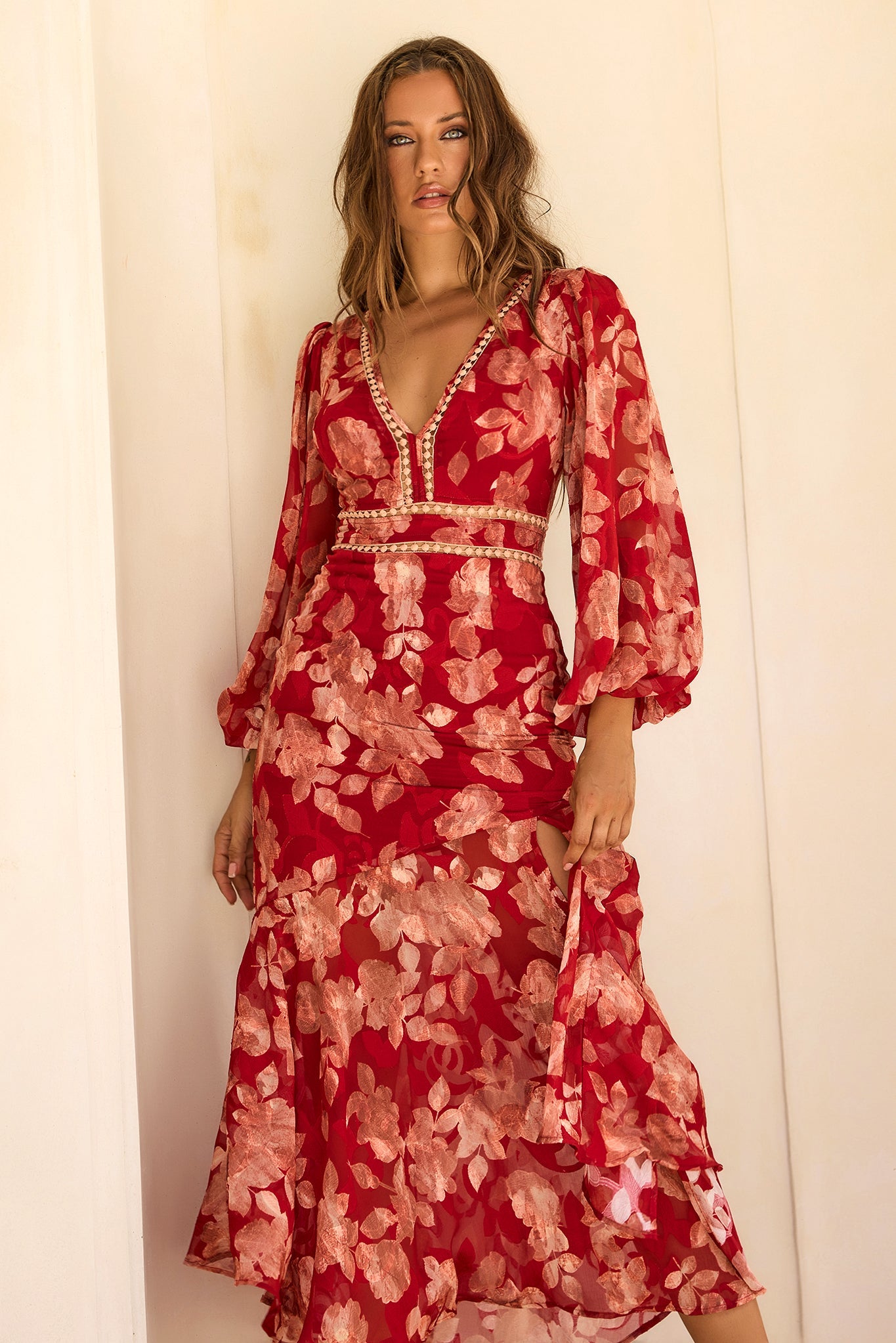 Solstice Waltz Chiffon Maxi Dress - Red