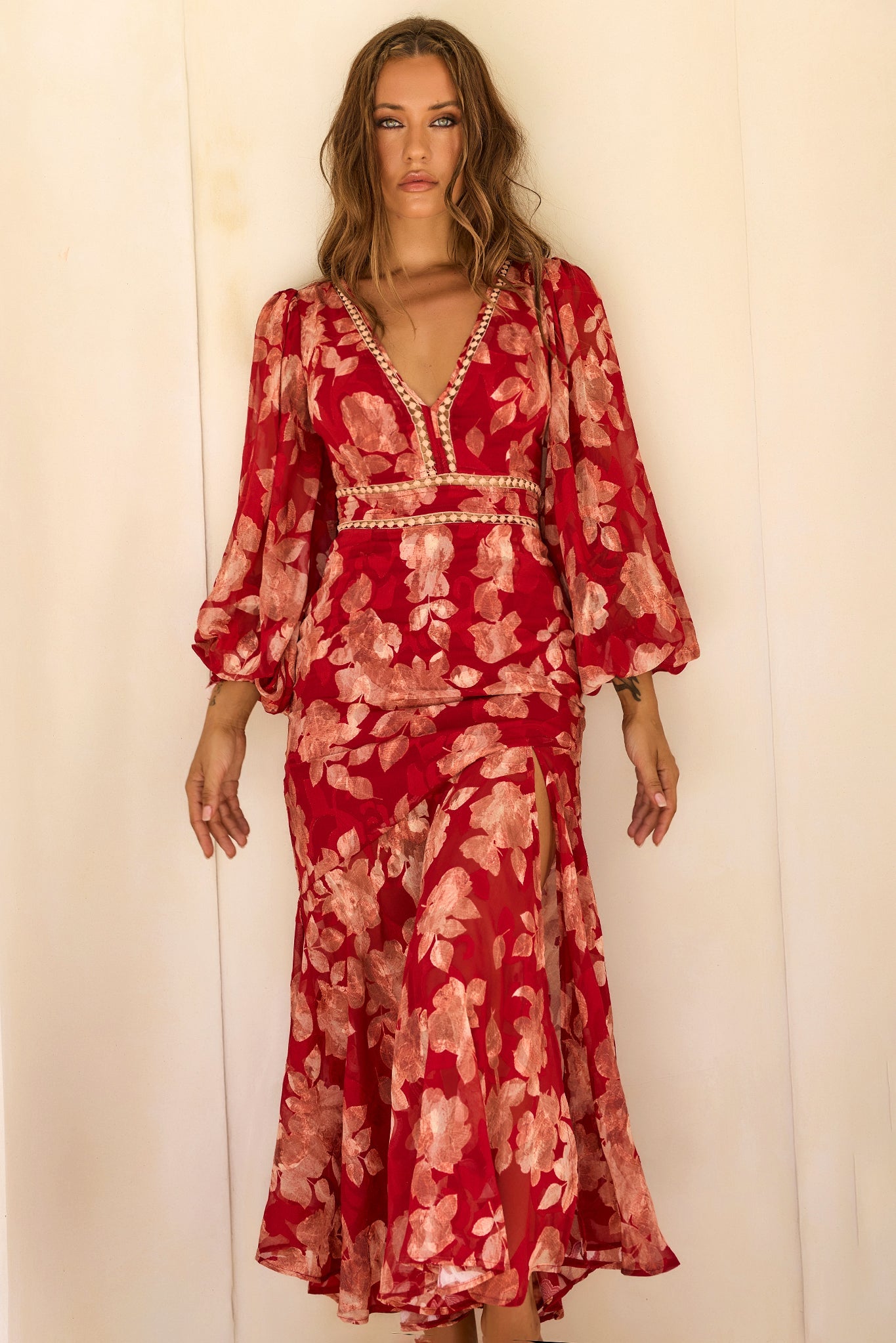 Solstice Waltz Chiffon Maxi Dress - Red