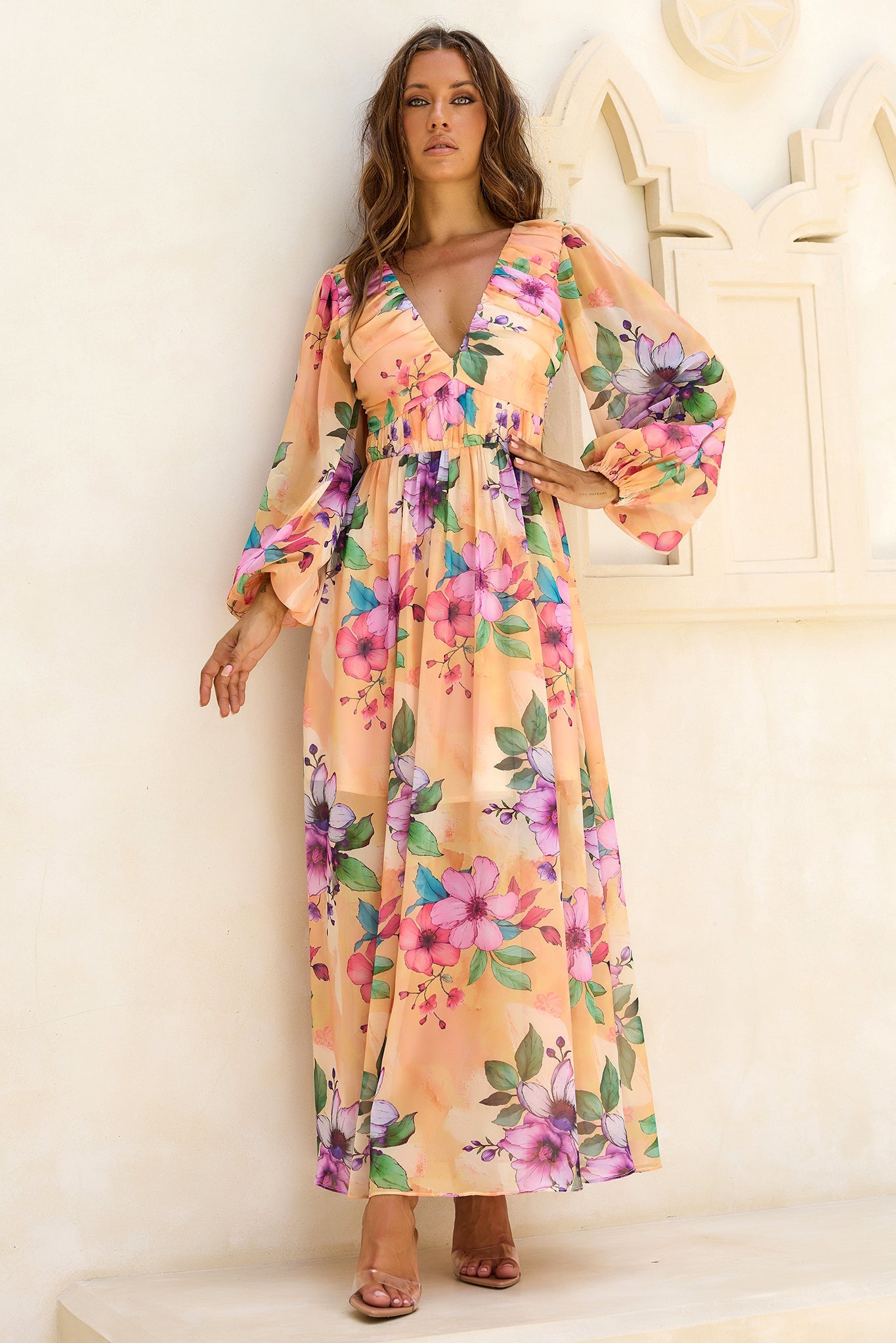 Sweet Charm Chiffon Maxi Dress - Yellow Multi