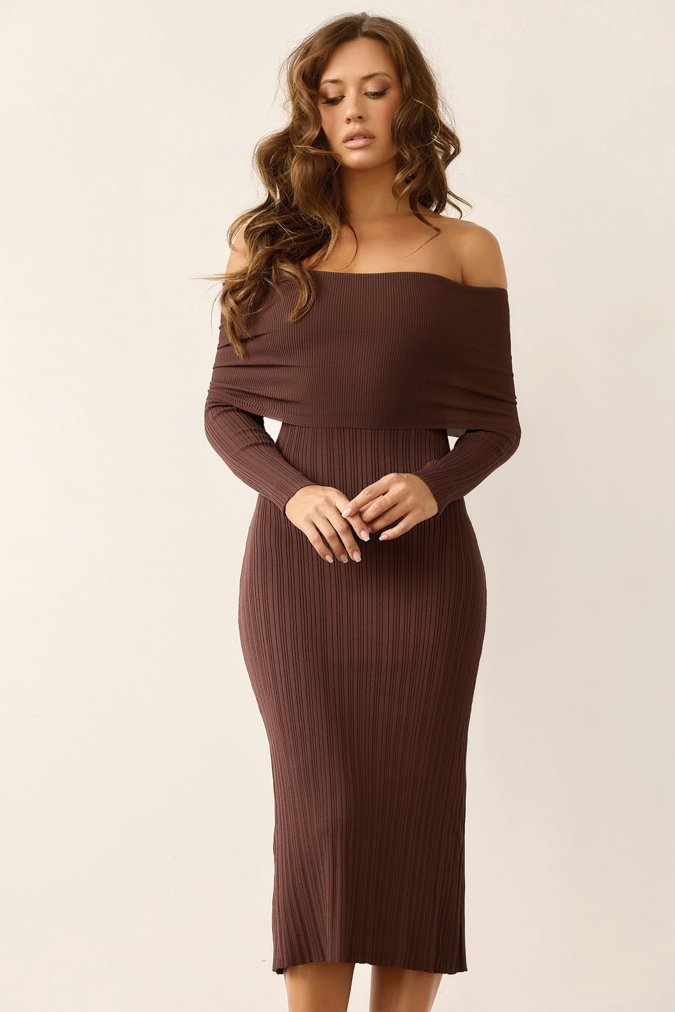 Top Notch Knit Midi Dress - Chocolate