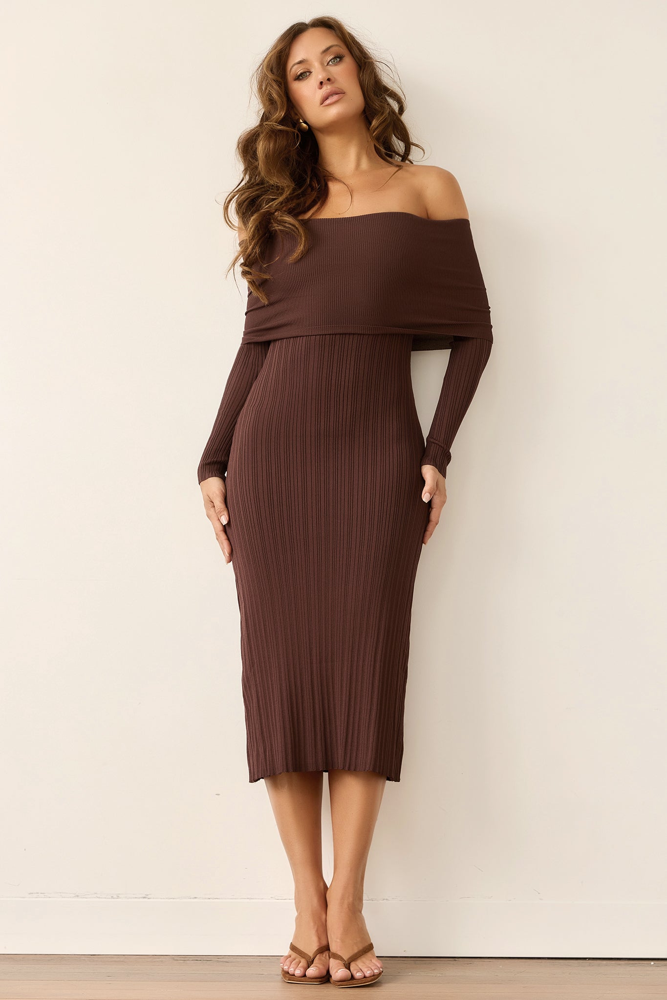 Top Notch Knit Midi Dress - Chocolate