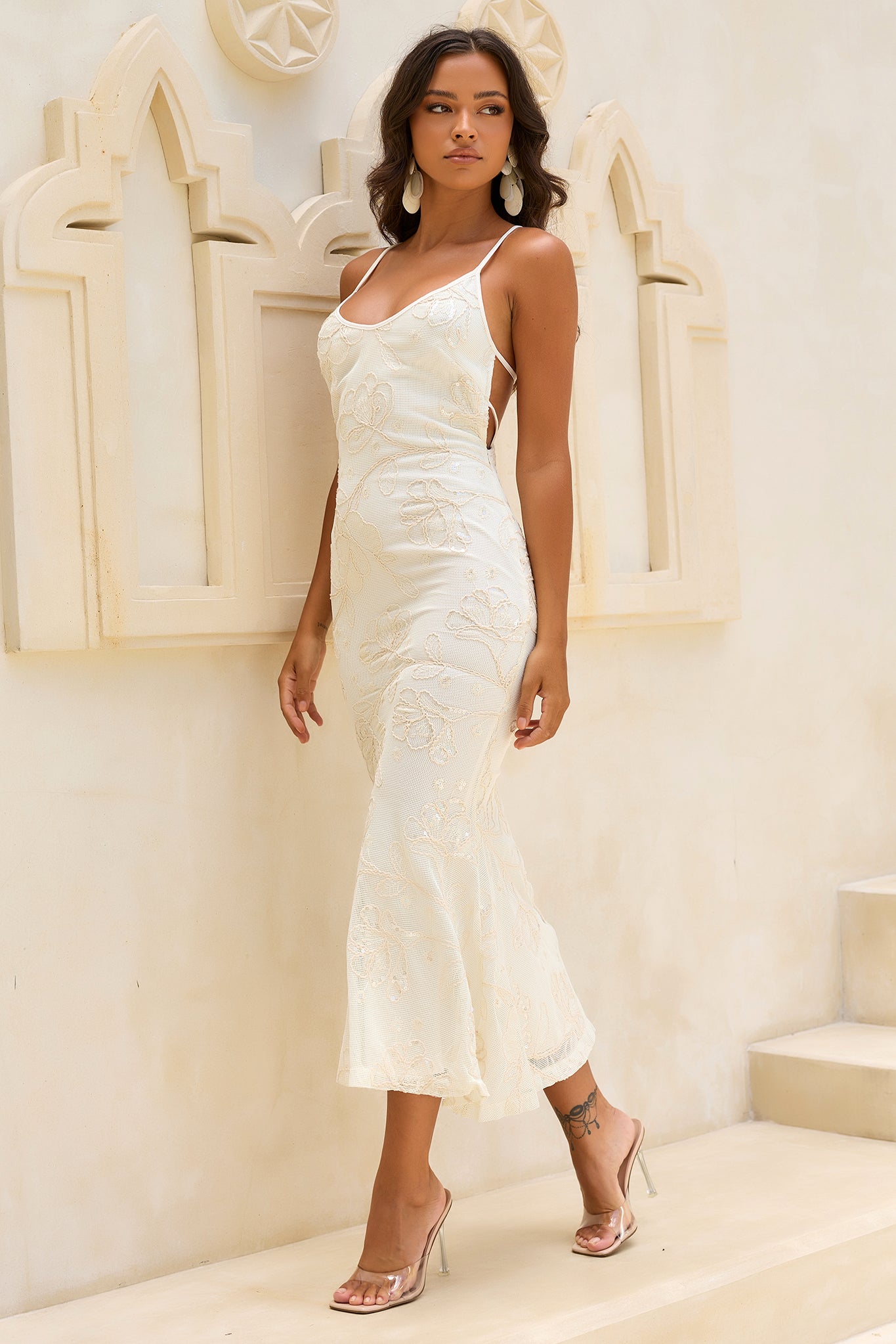 Whispered Bloom Crochet Maxi Dress - Cream