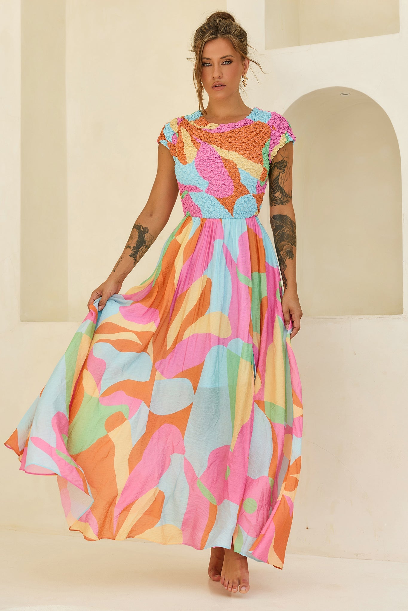 You For Me Woven Maxi Dress - Aqua Multi
